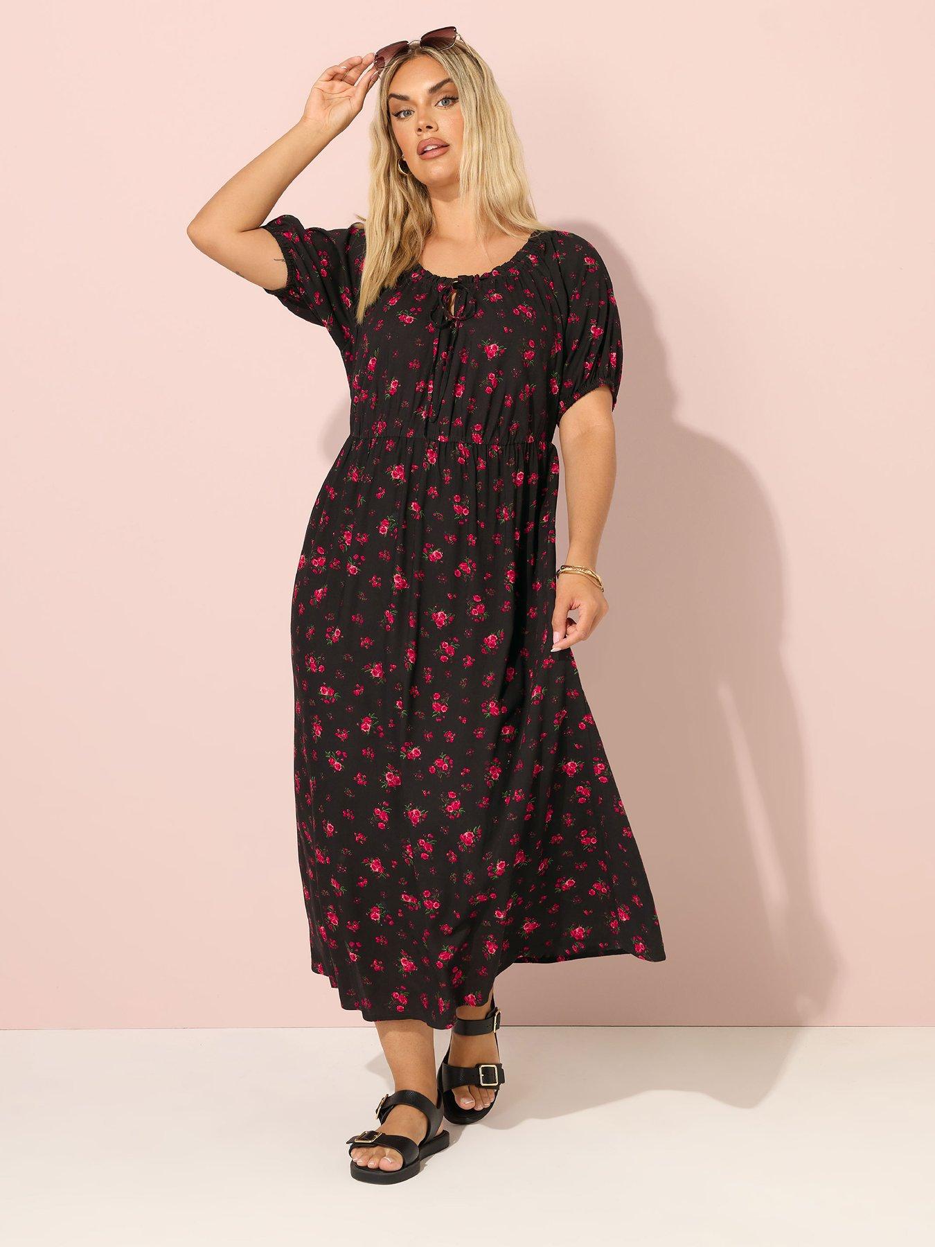 Image 1 of 5 of Yours Curve Short Sleeve Gypsy Dress - Black