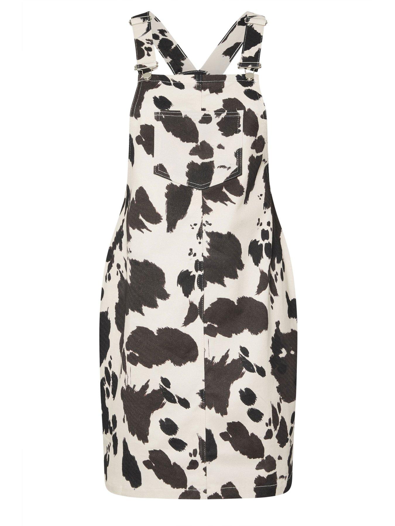 Image 5 of 5 of Yours Curve Cow Denim Pinafore&nbsp;Dress&nbsp;- White