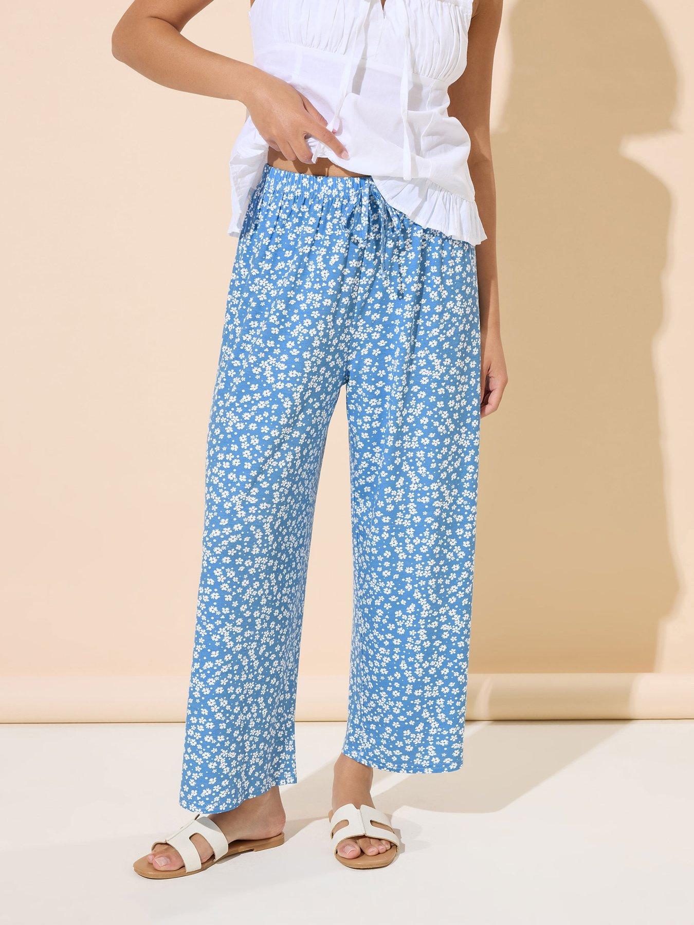 undefined Petite Ditsy Crop Wide Leg Trouser - Blue