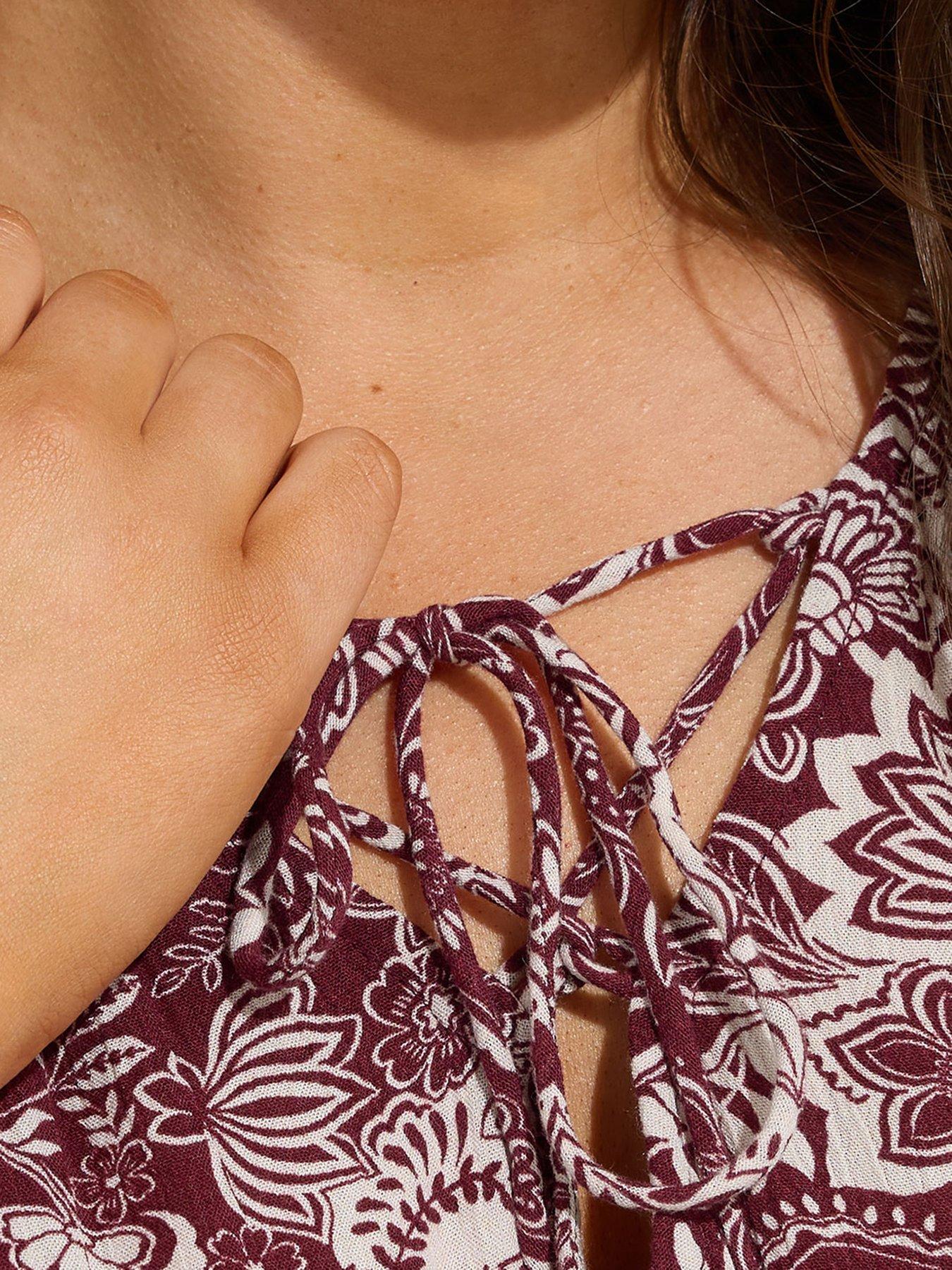 yours-curve-lattice-smock-blouse-brownoutfit