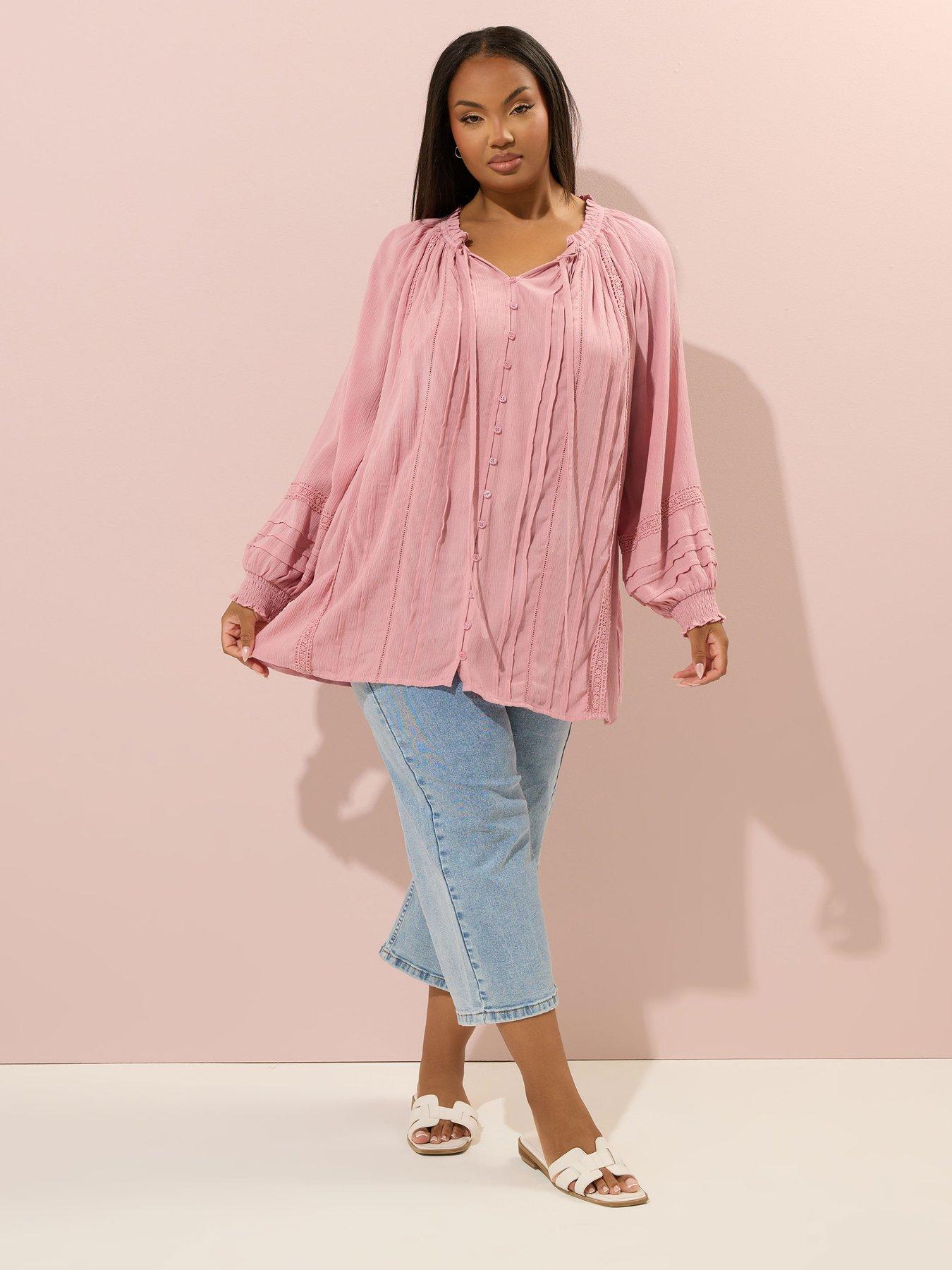 Image 3 of 5 of Yours Curve Long Sleeve Pintuck Gypsy Top - Pink