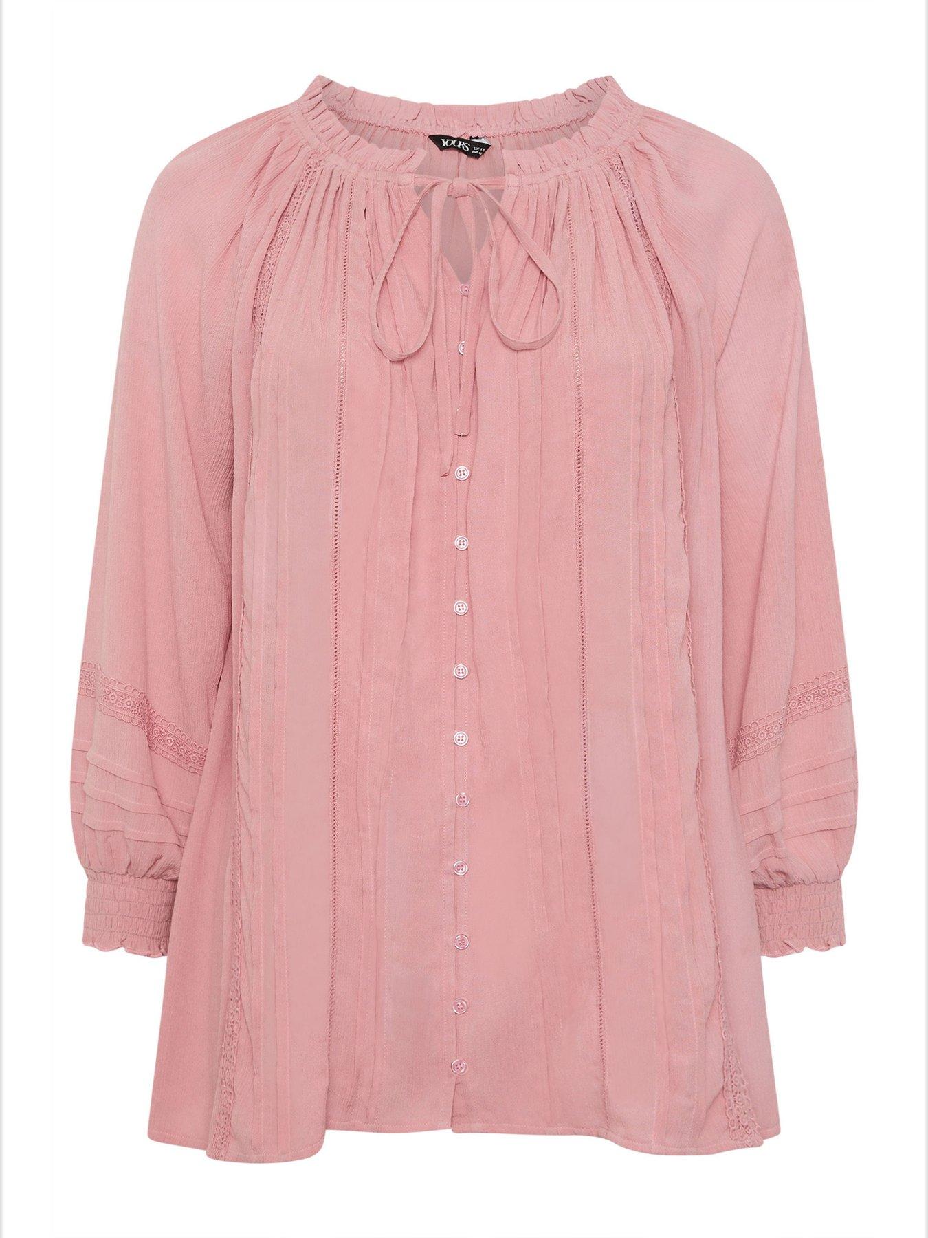 Image 5 of 5 of Yours Curve Long Sleeve Pintuck Gypsy Top - Pink