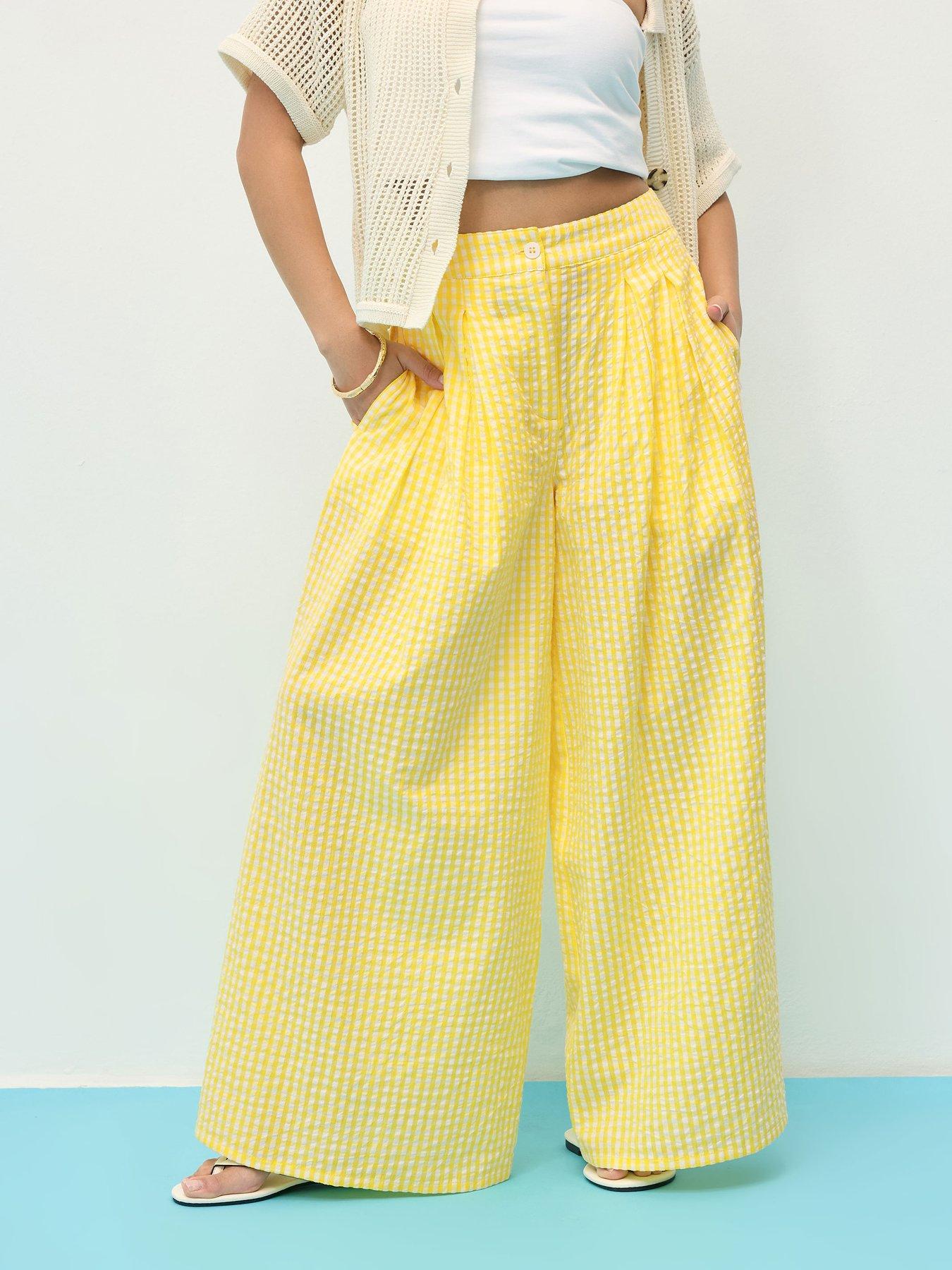 Image of PixieGirl Petite Gingham Palazzo Trouser - Yellow