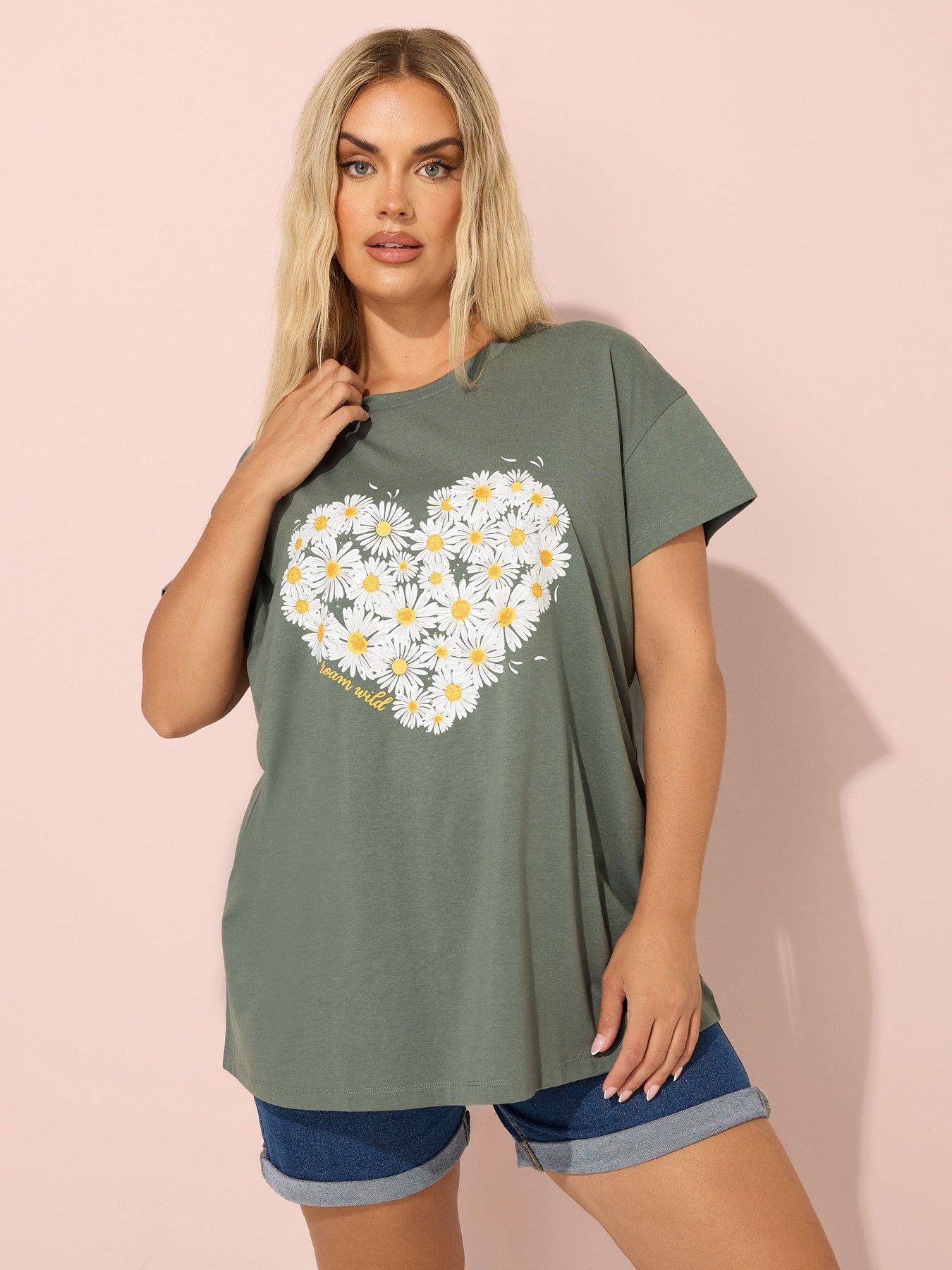 undefined Curve Daisy Placement Print T-Shirt - Pink