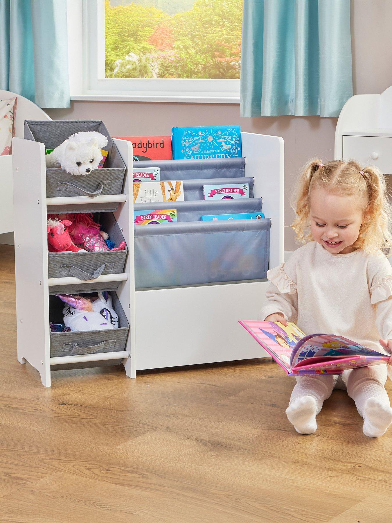 Image of Liberty House White Book Display With Fabric Storage Boxes