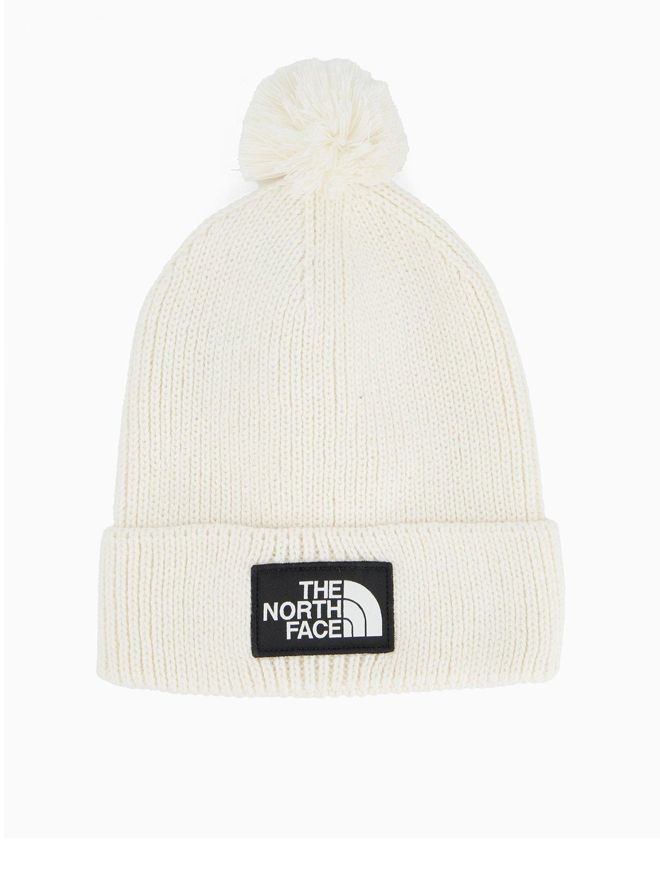 The North Face Unisex Logo Box Pom Beanie Hat - Off White