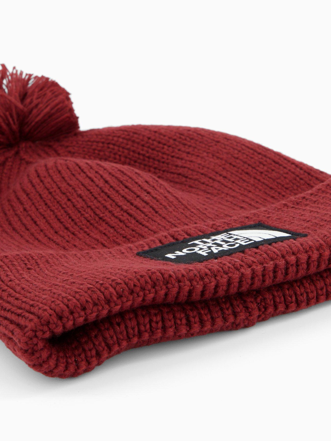 Image 4 of 4 of The North Face Unisex Logo Box Pom Beanie - Dark Red
