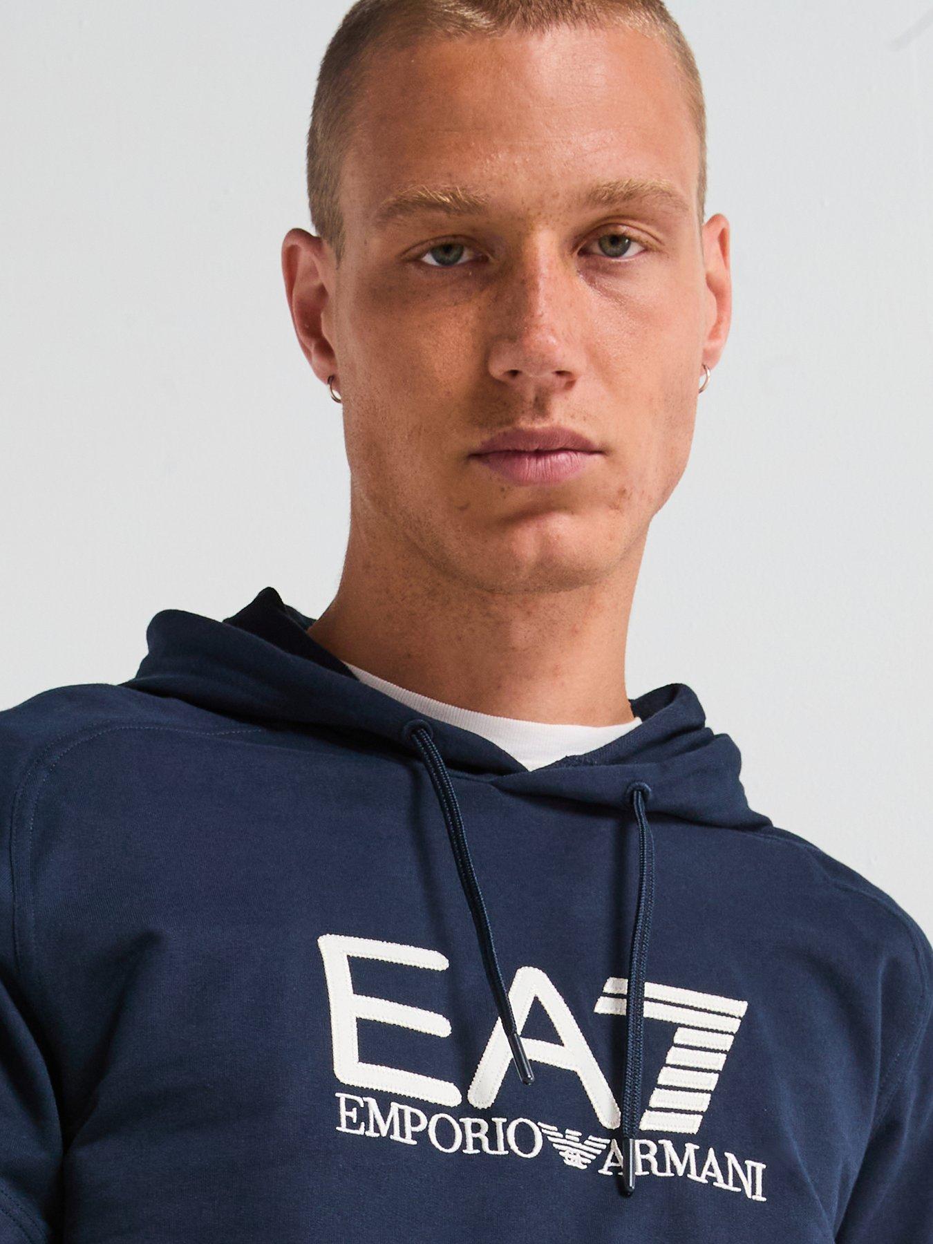 Image 4 of 5 of EA7 Emporio Armani Train Visibility Large Logo Overhead Hoodie - Navy