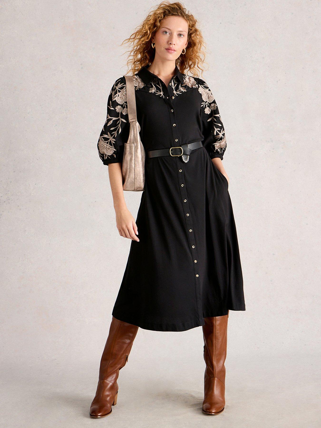 White Stuff Rua Embroidered Jersey Dress - Black