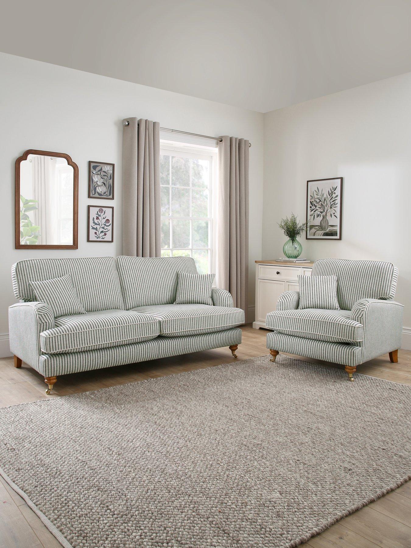The Very Collection Bay Stripe 3 Seater Sofa + Armchair Set (Buy  &  SAVE!) - Made to Order in the UK