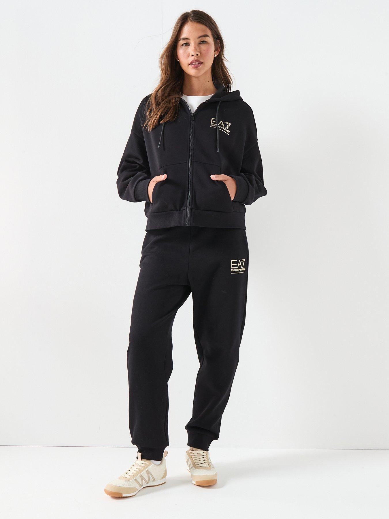 EA7 Emporio Armani Zip Through Hoodie Tracksuit - Black
