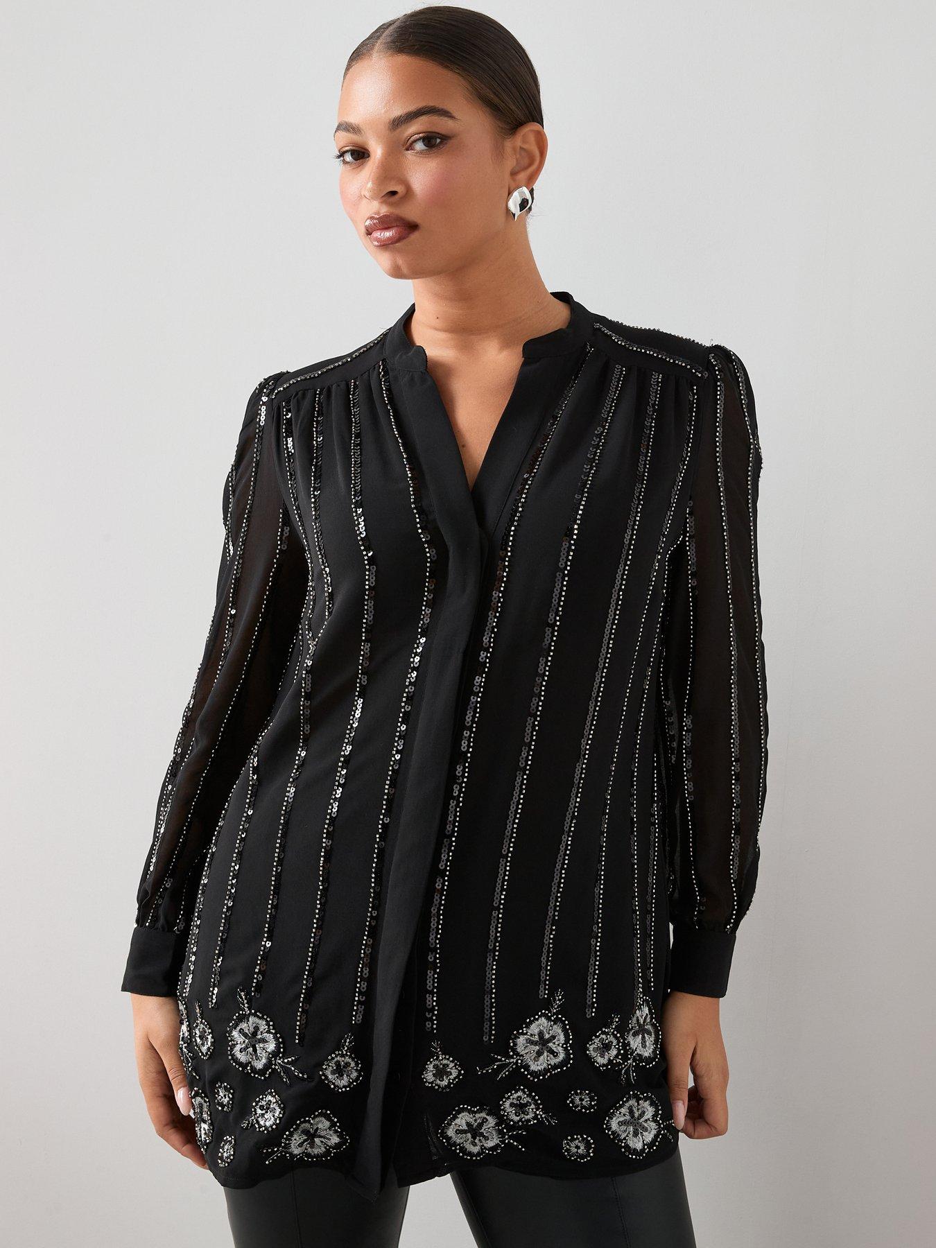 the-very-collection-curve-embellished-longline-blouse-black