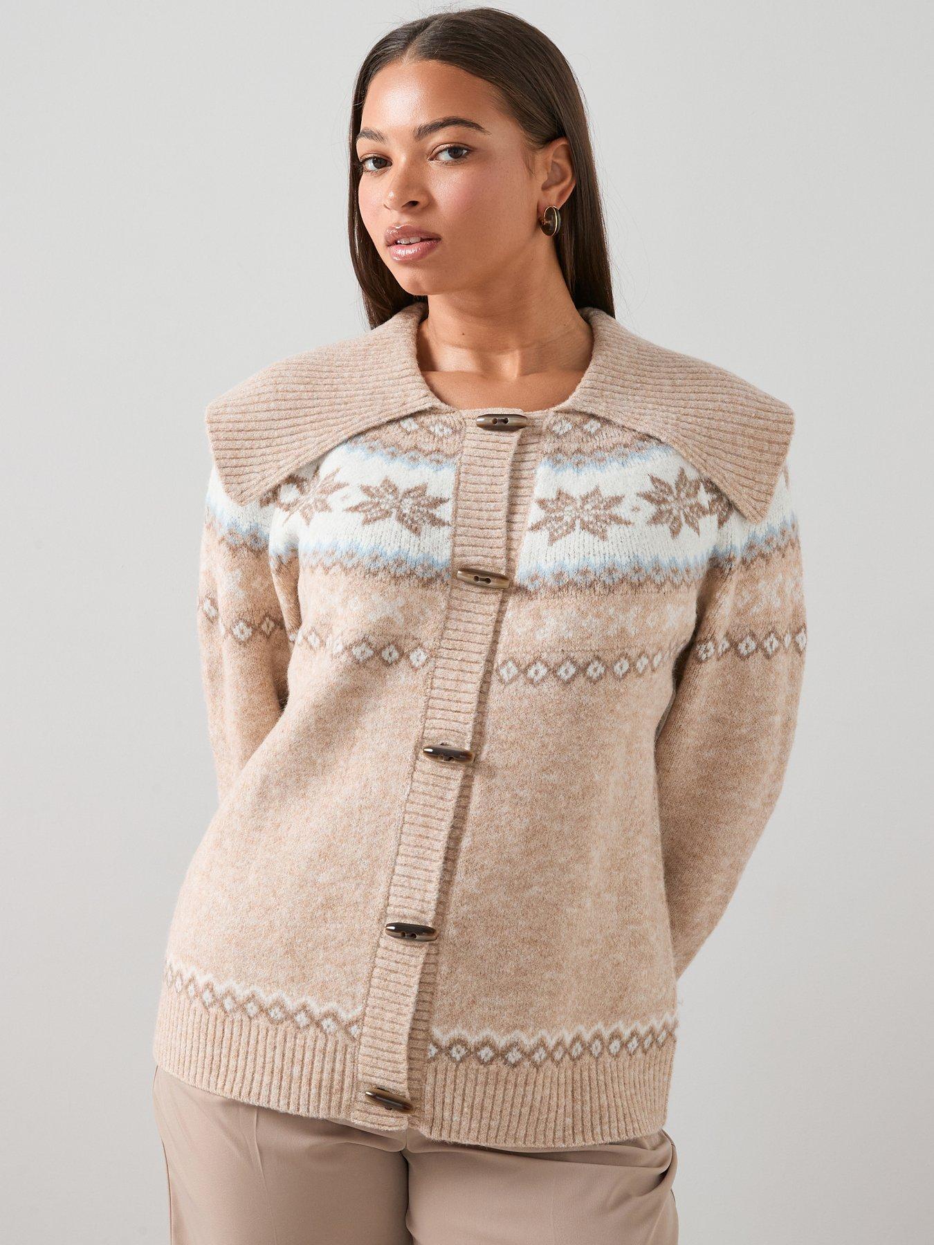the-very-collection-curve-fairisle-toggle-cardigan-beige
