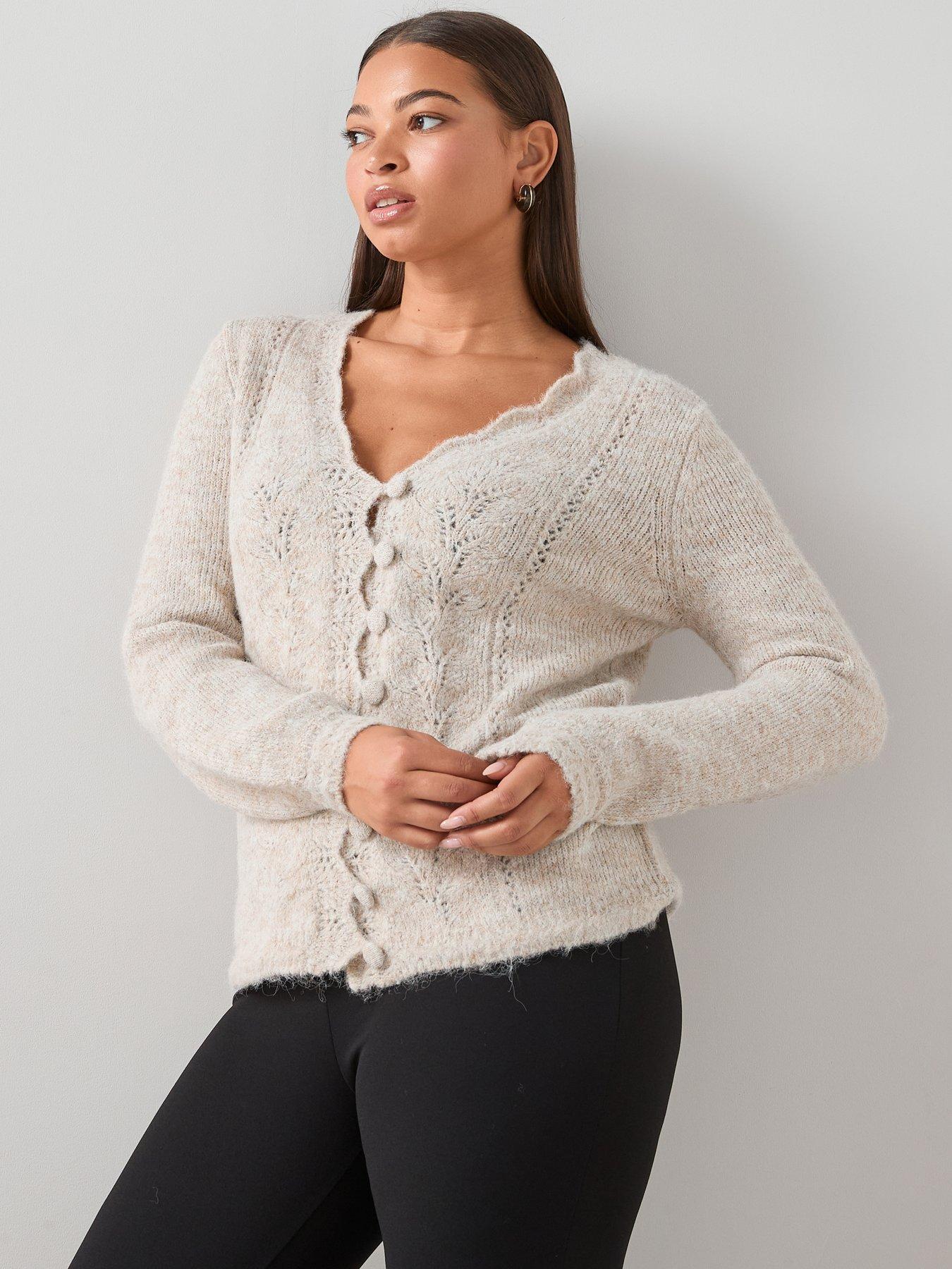 the-very-collection-curve-pointelle-knitted-cardigan-beige