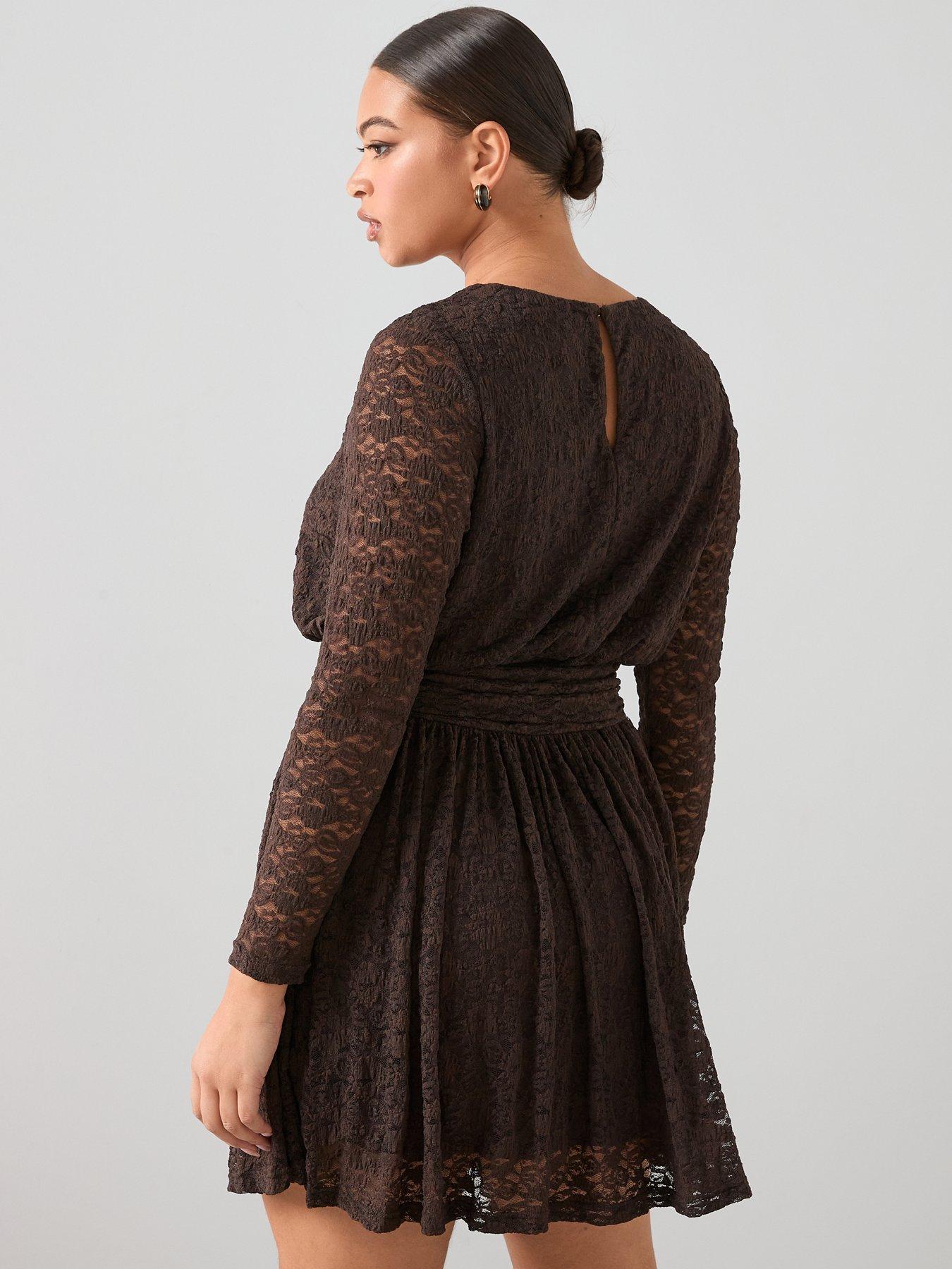 the-very-collection-curve-lace-ruched-mini-dress-brownstillFront