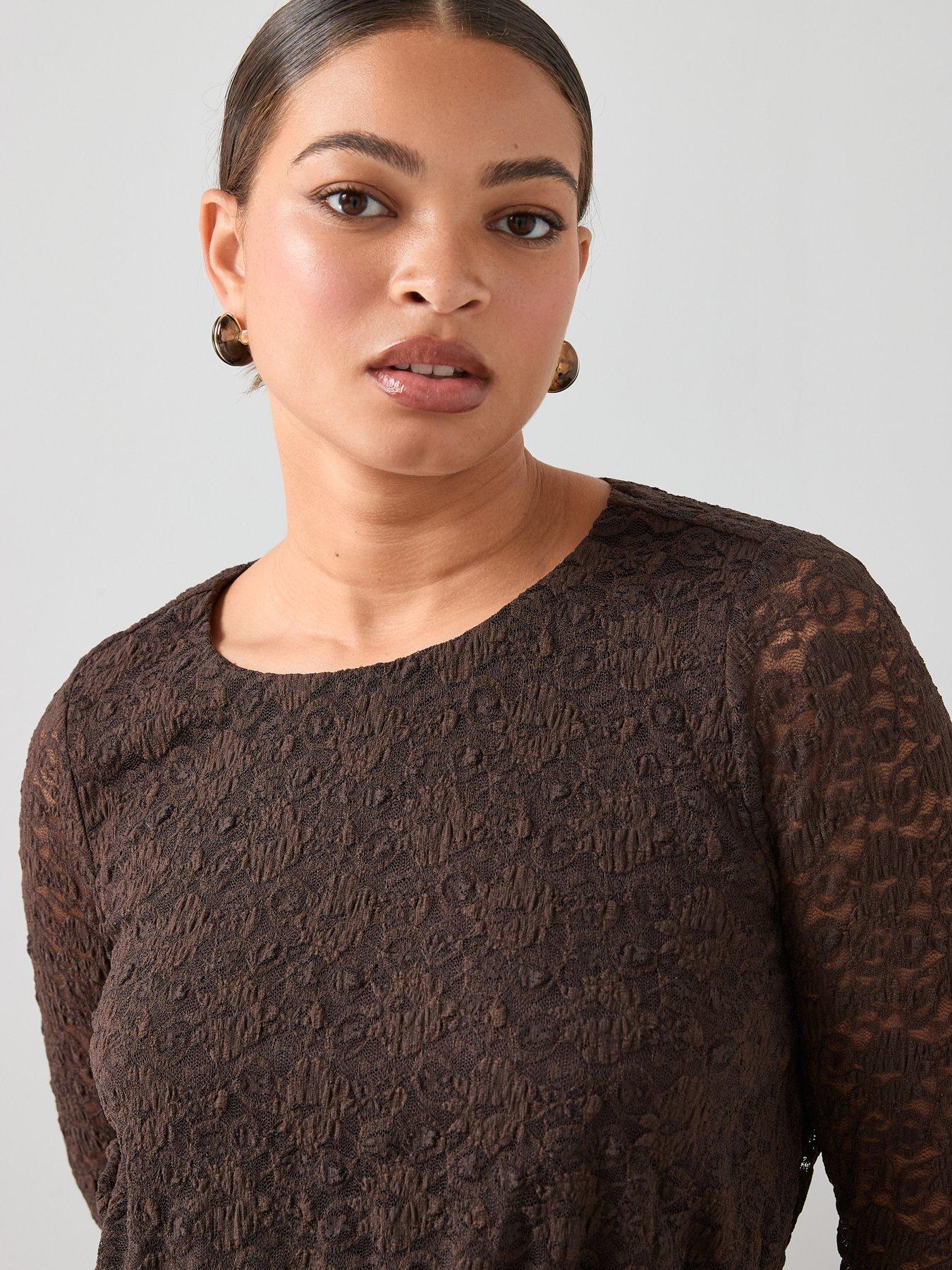 the-very-collection-curve-lace-ruched-mini-dress-brownoutfit