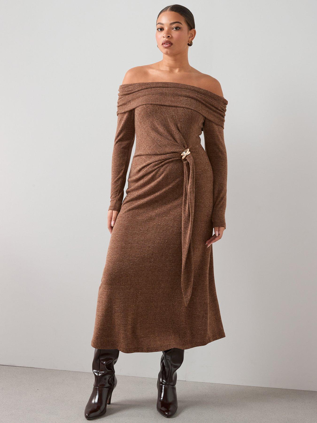 the-very-collection-curve-trim-detail-off-shoulder-midaxi-dress-brown