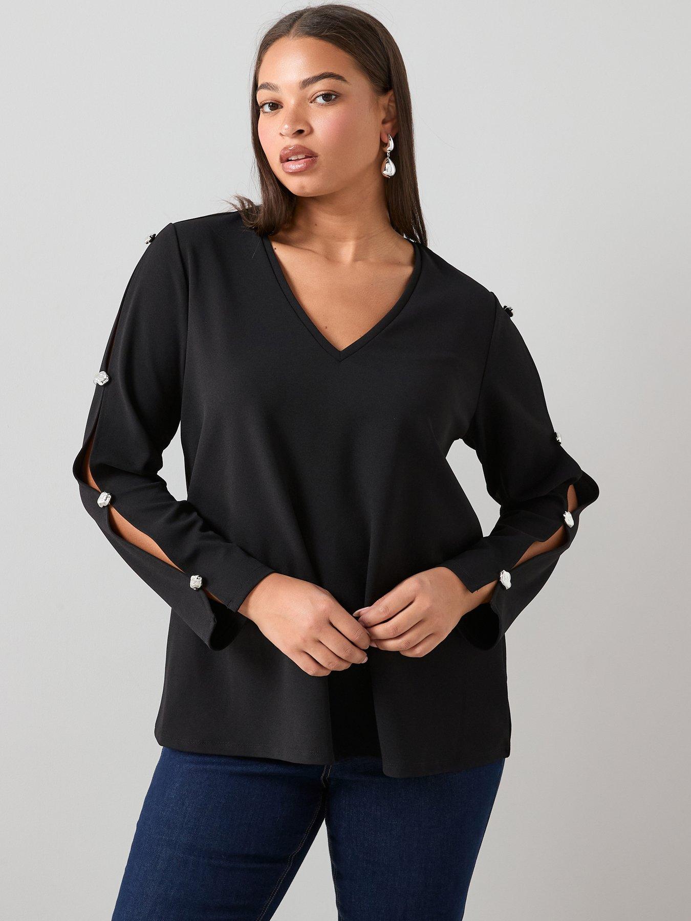 the-very-collection-curve-trim-detail-split-sleeve-top-black
