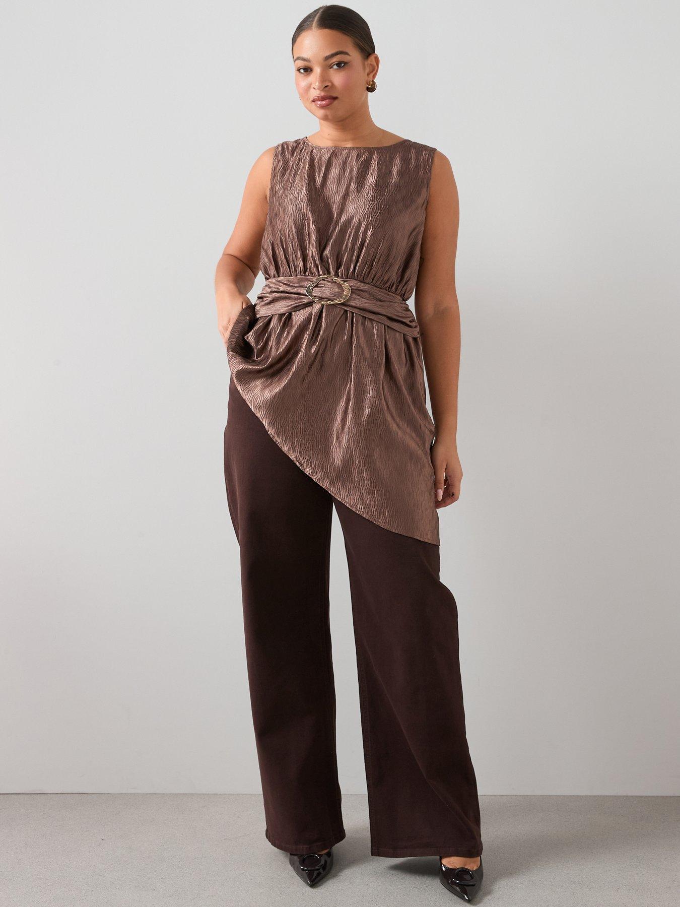 The Very Collection Curve Asymmetric Trim Tunic - Brown