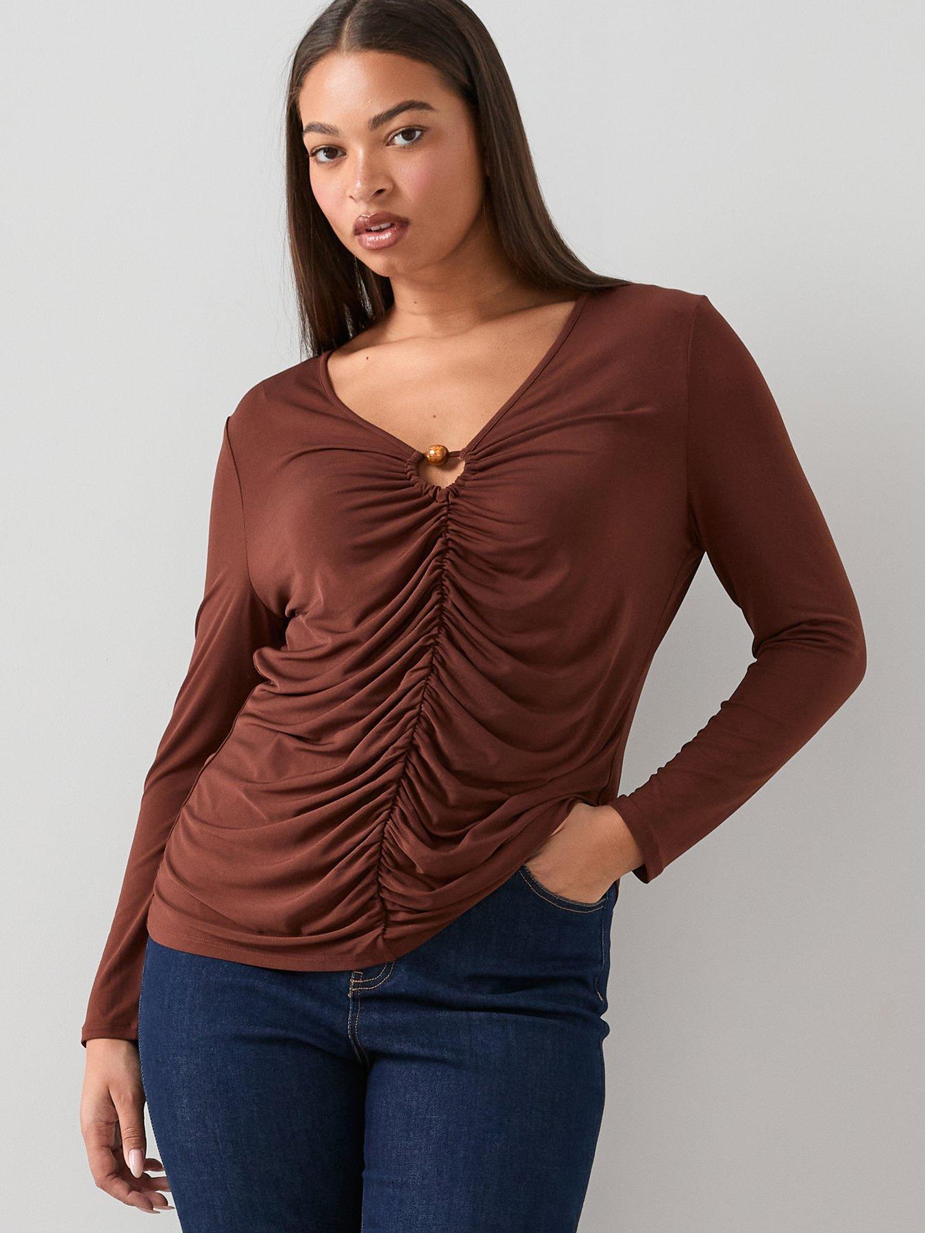 The Very Collection Curve Trim Detail Ruched Top - Brown | Very Ireland