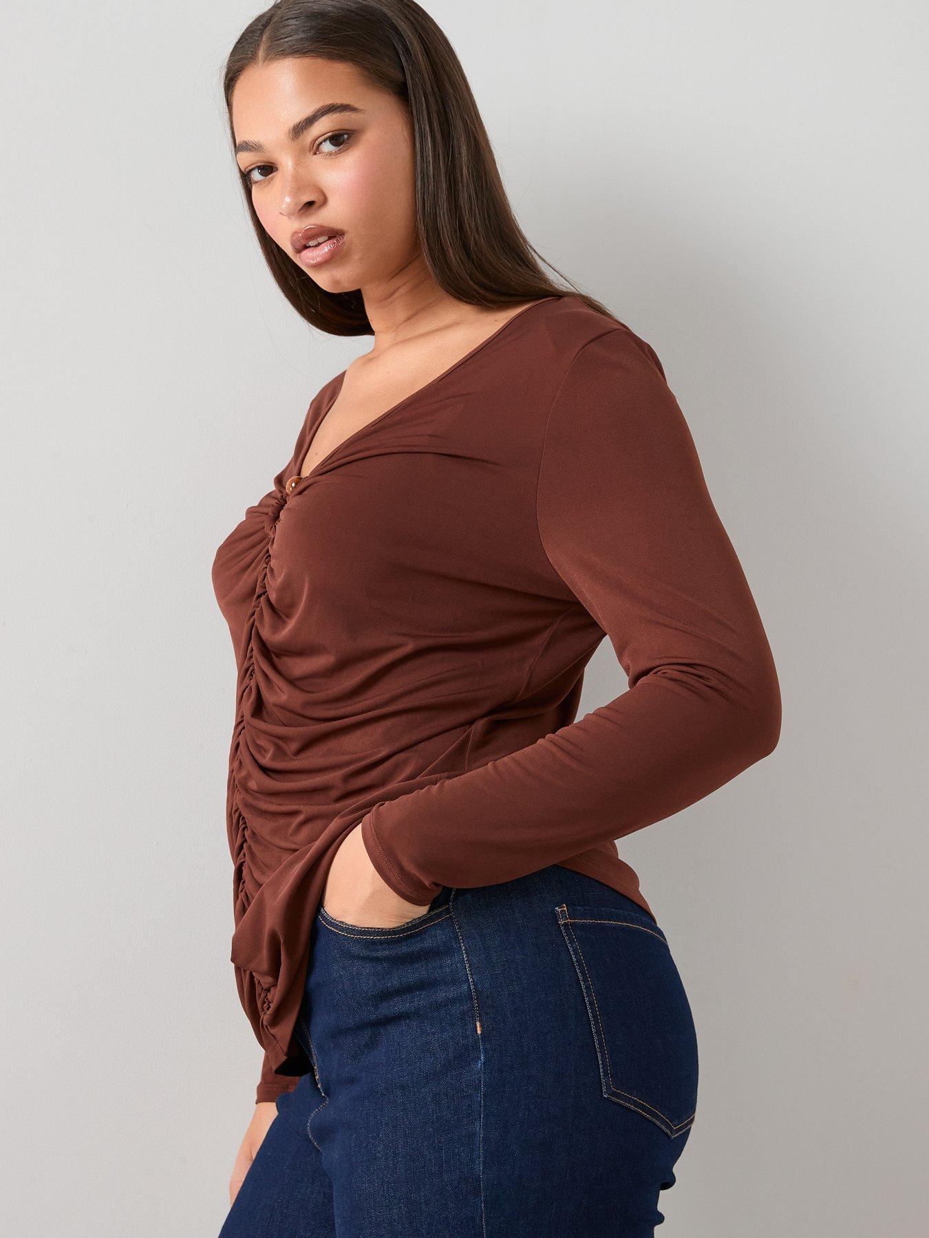 The Very Collection Curve Trim Detail Ruched Top - Brown | Very Ireland