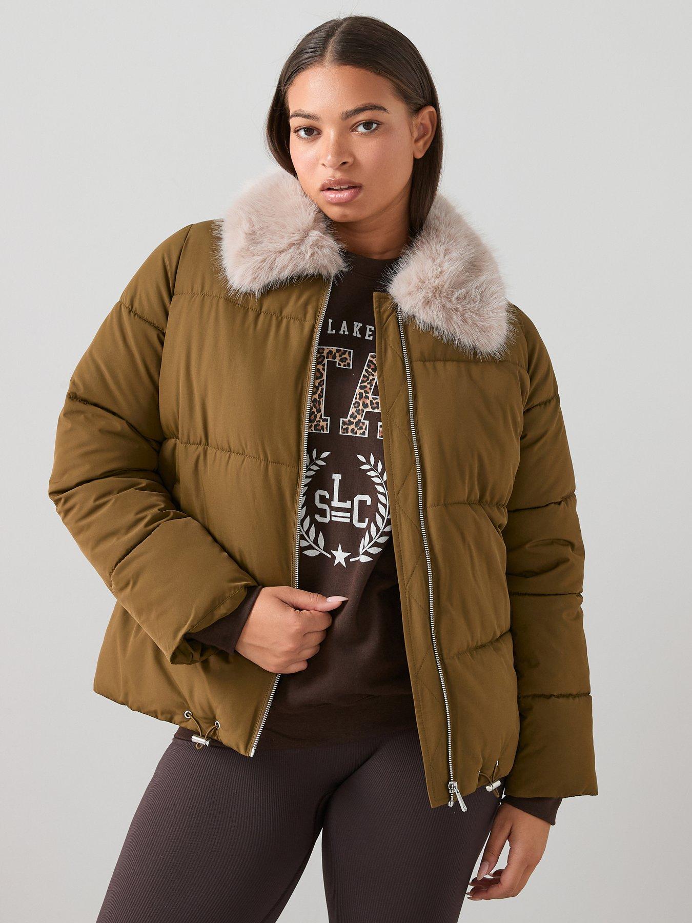 Image 1 of 7 of The Very Collection Curve Fur Collar Padded Coat