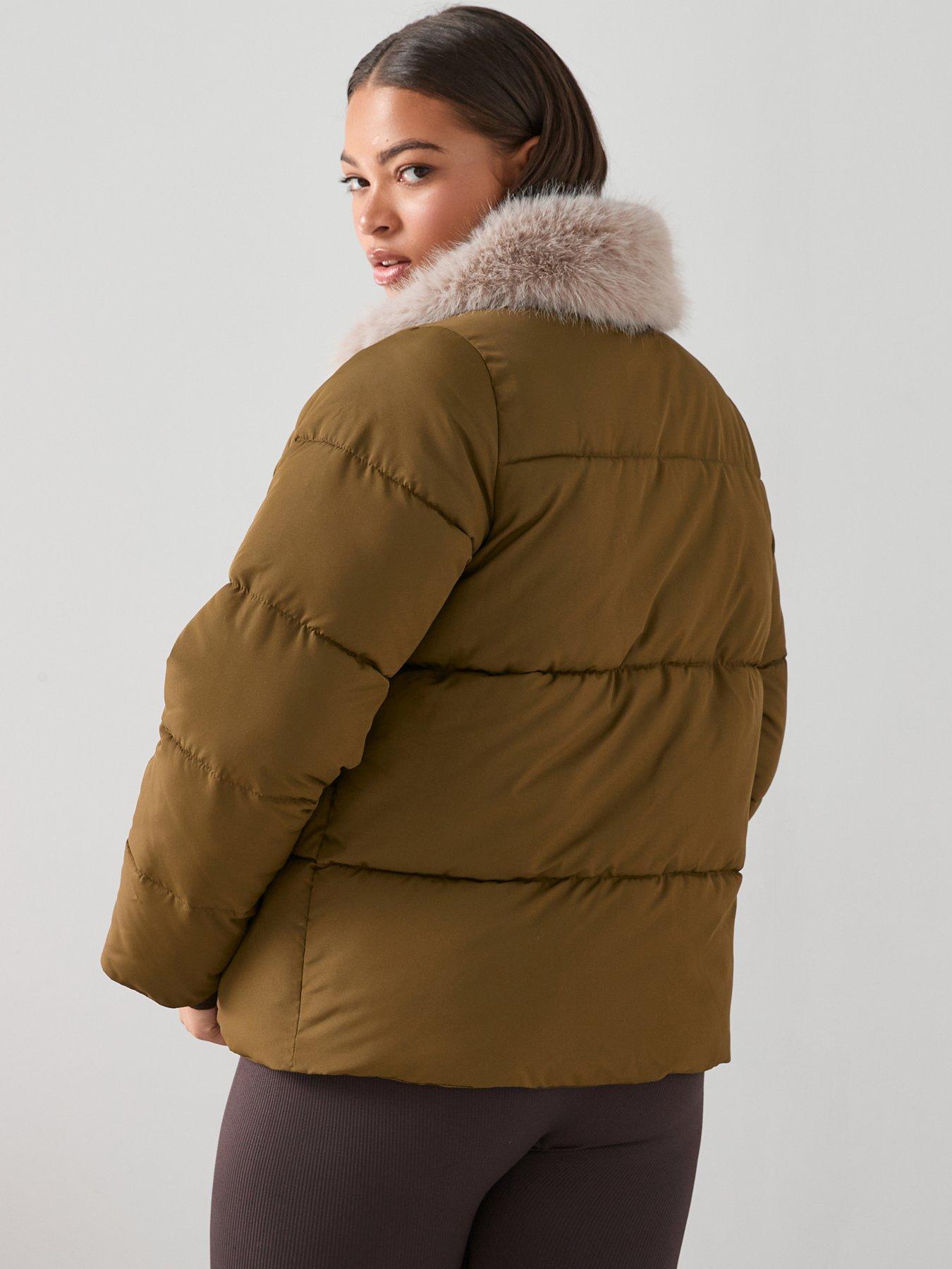 the-very-collection-curve-fur-collar-padded-coat-greenstillFront