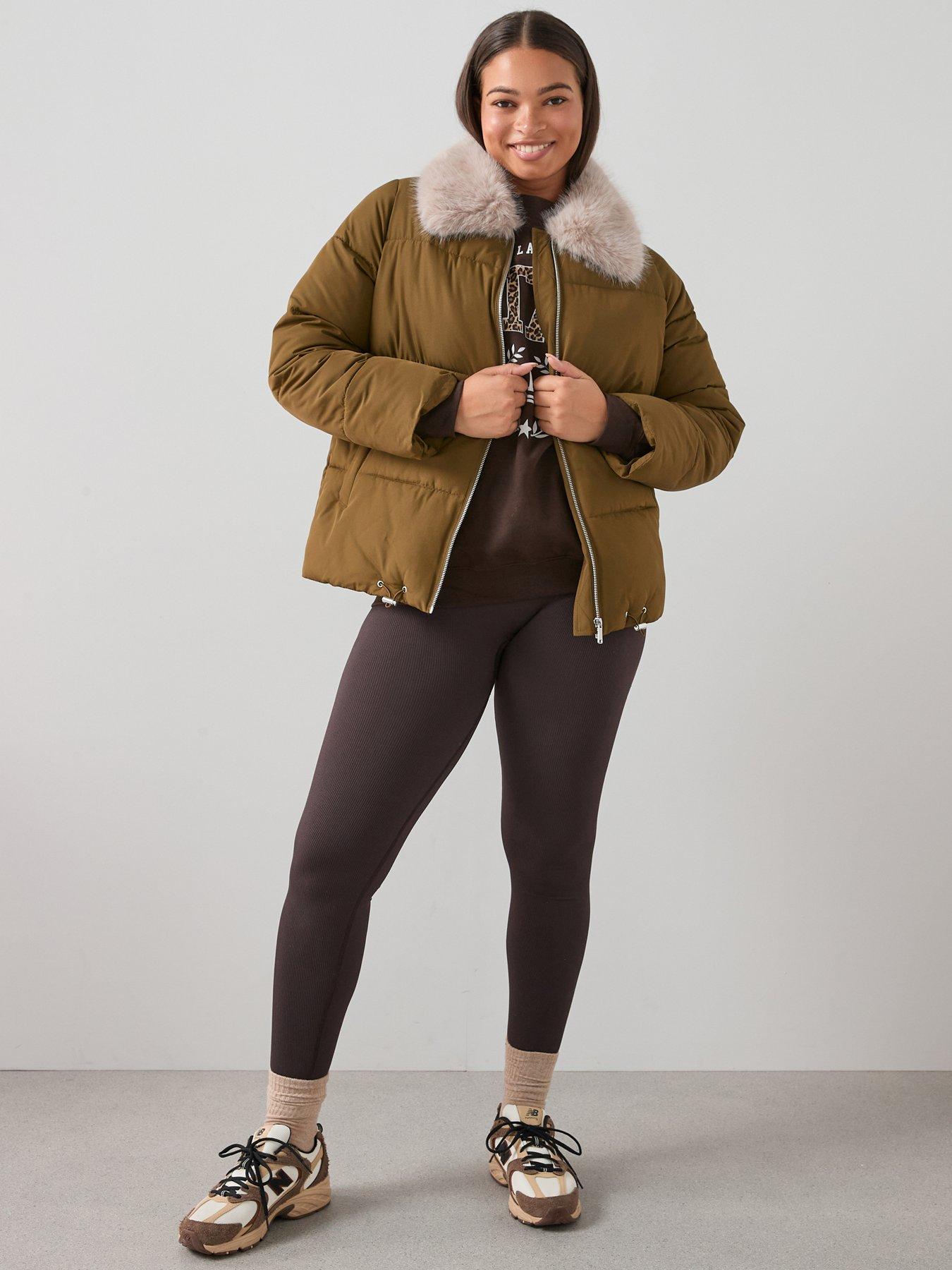 Image 3 of 7 of The Very Collection Curve Fur Collar Padded Coat