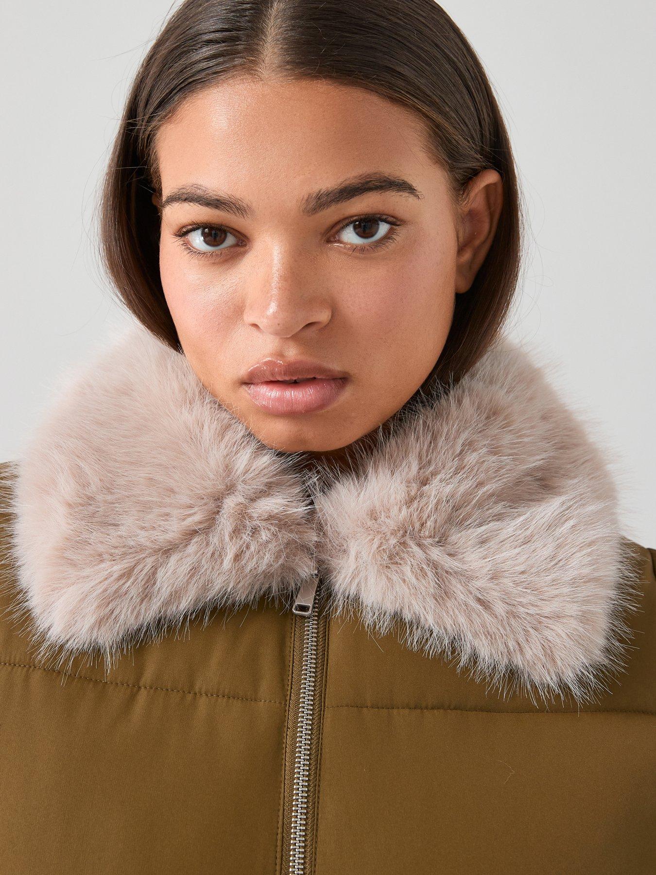 Image 4 of 7 of The Very Collection Curve Fur Collar Padded Coat