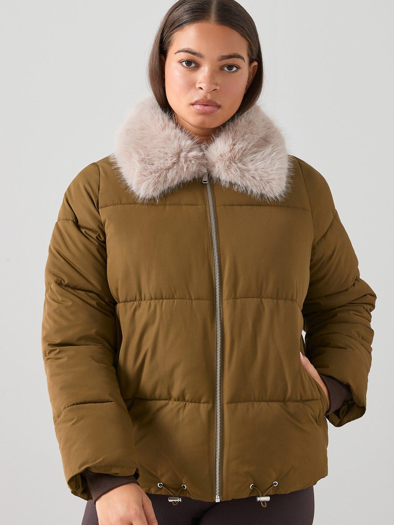 Image 6 of 7 of The Very Collection Curve Fur Collar Padded Coat