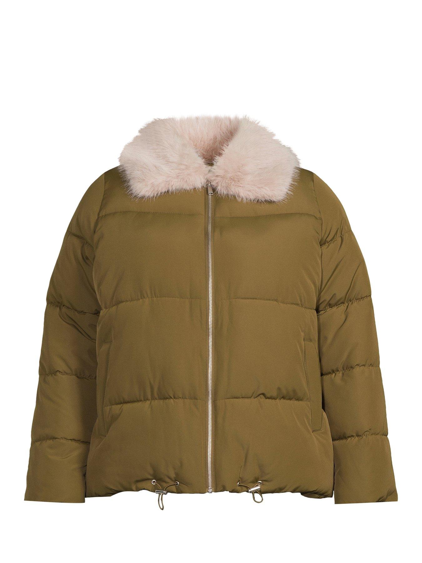 Image 7 of 7 of The Very Collection Curve Fur Collar Padded Coat