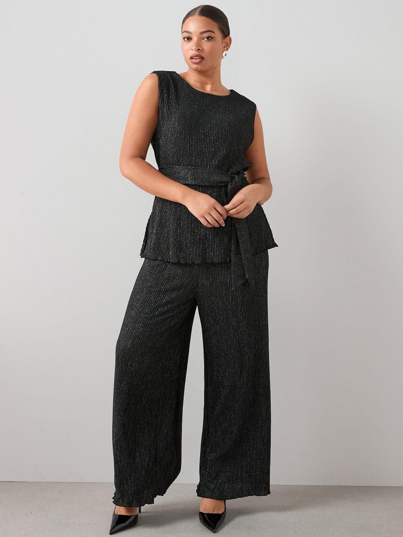 the-very-collection-curve-lurex-plisse-belted-tunic-top-blackfront