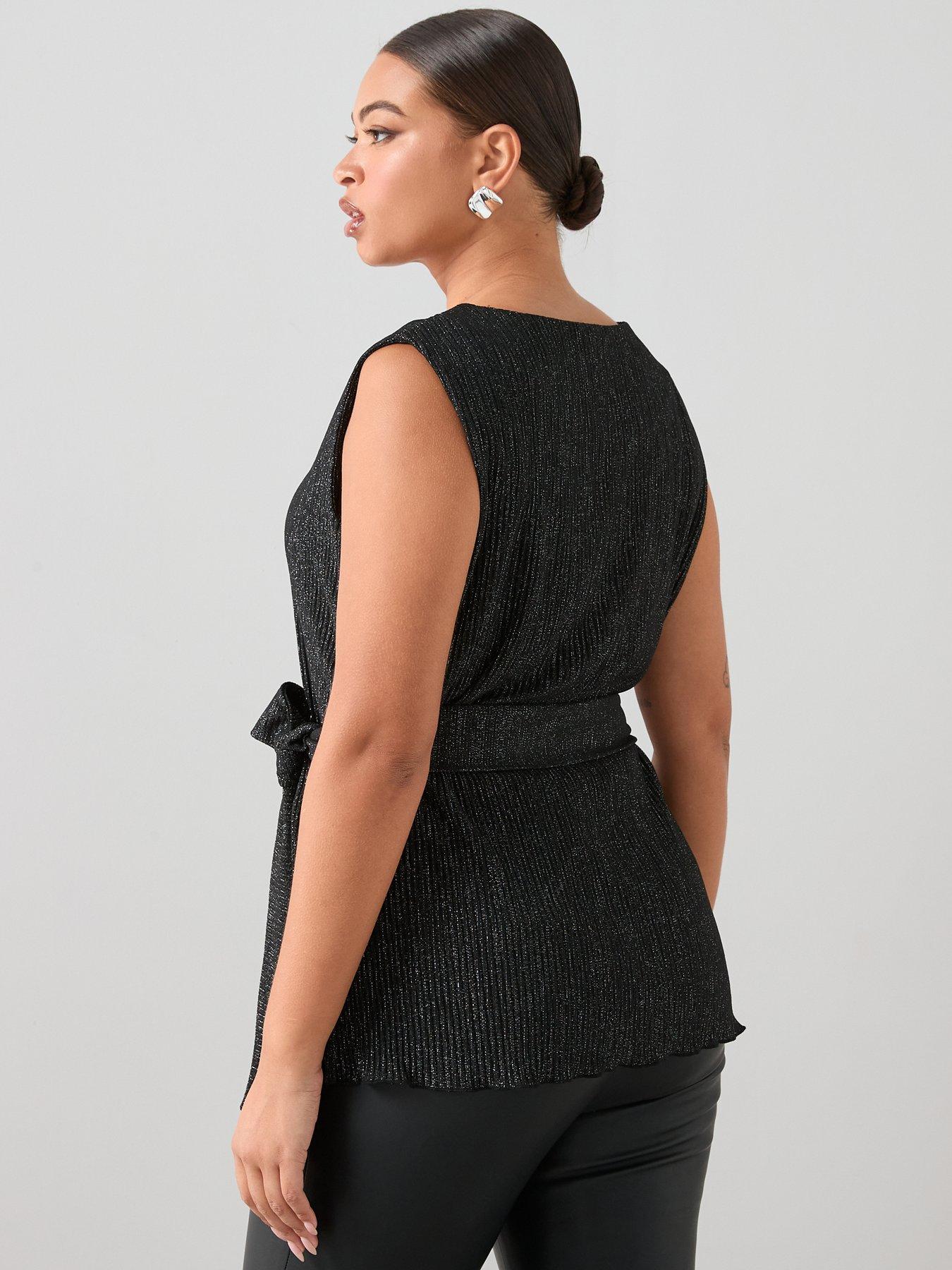 the-very-collection-curve-lurex-plisse-belted-tunic-top-blackstillFront