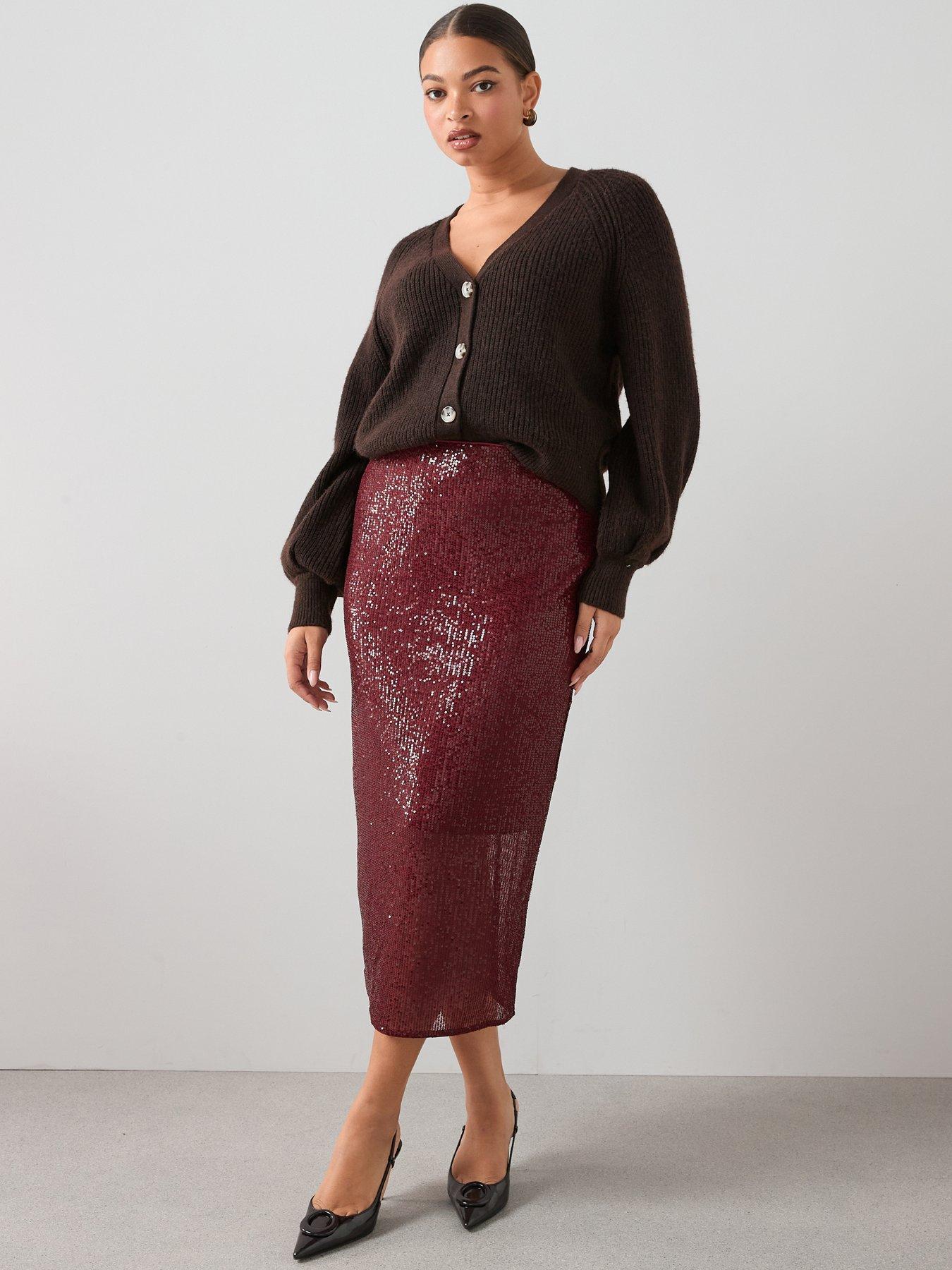 Image 1 of 7 of The Very Collection Curve Sequin Midi Skirt