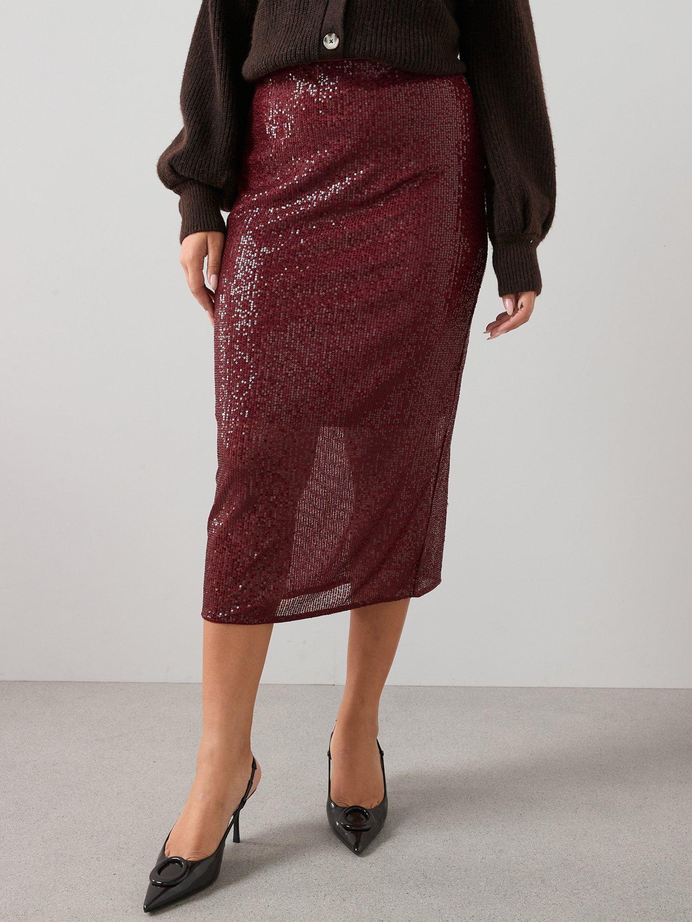 Image 3 of 7 of The Very Collection Curve Sequin Midi Skirt