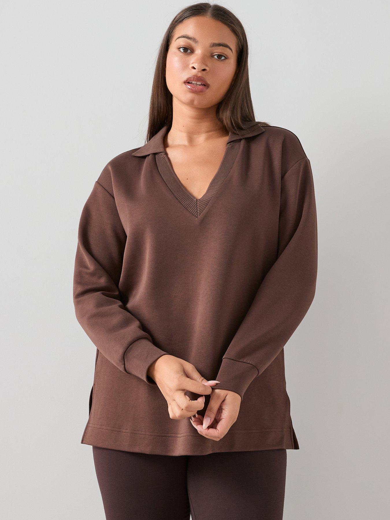the-very-collection-curve-v-neck-soft-touch-sweatshirt-dark-brown