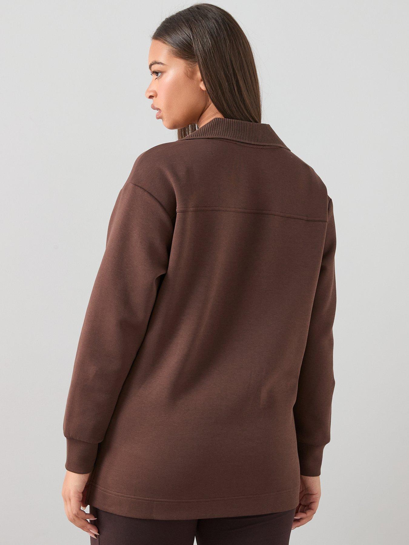 the-very-collection-curve-v-neck-soft-touch-sweatshirt-dark-brownstillFront