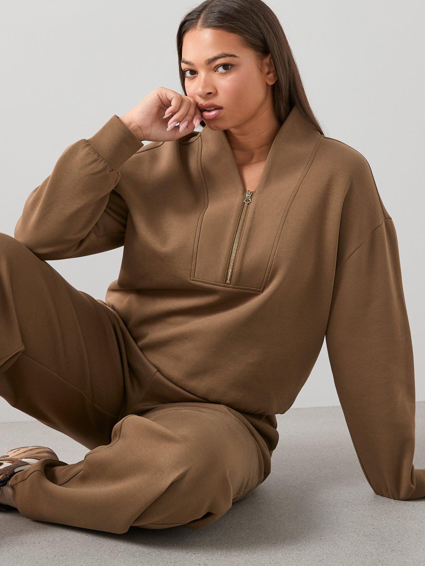 Image 1 of 7 of The Very Collection Curve Half Zip Sweat Co-ord - Olive