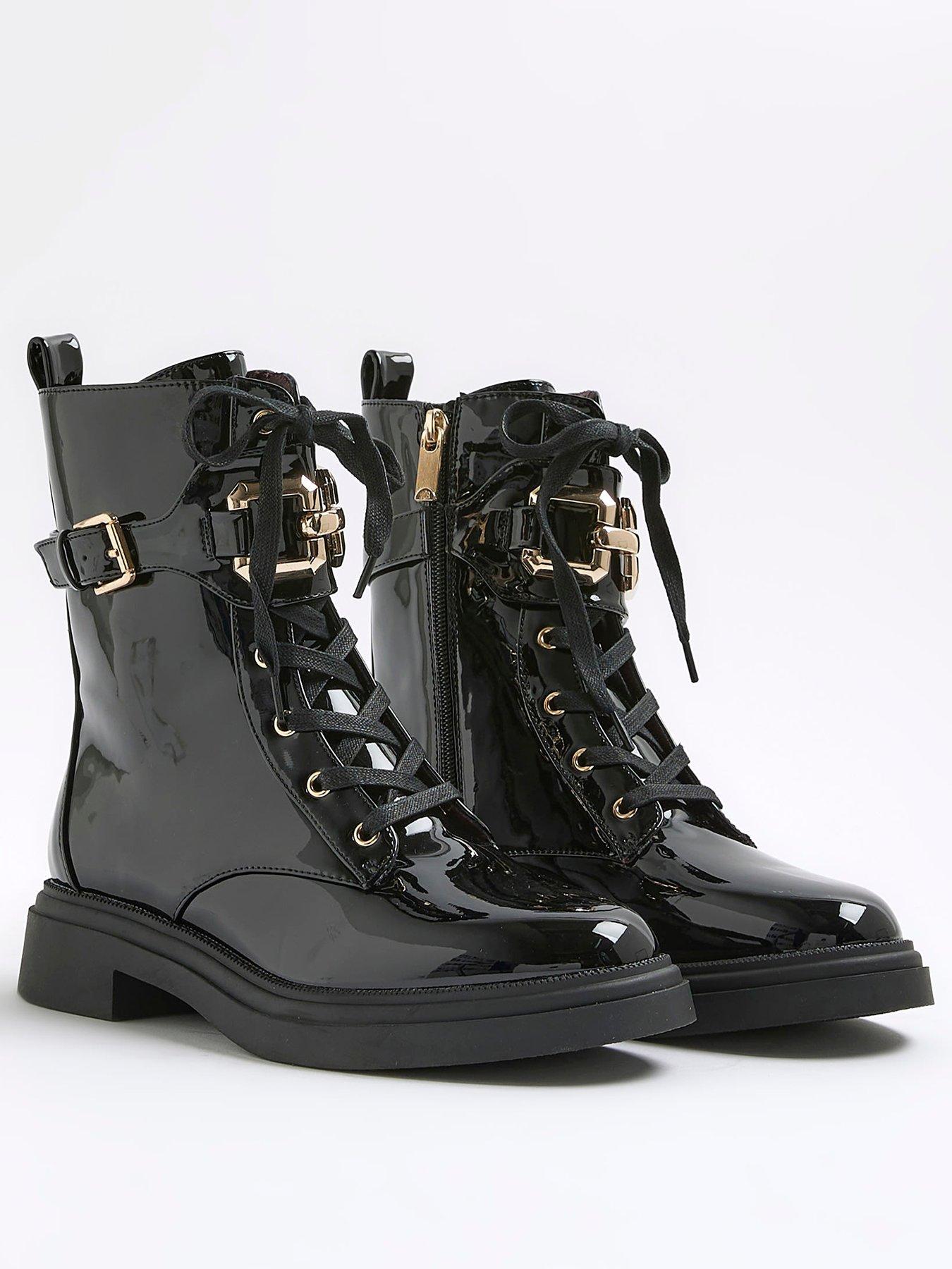 Image 3 of 6 of River Island Lace Up Chunky Boots - Black
