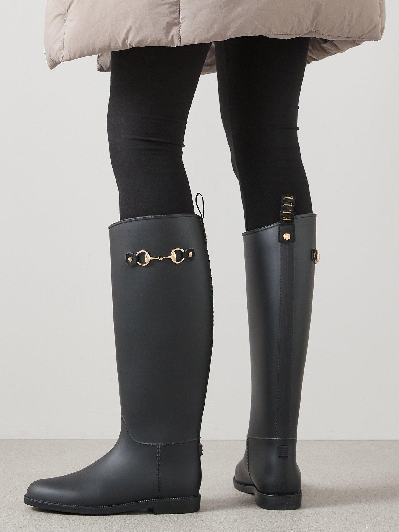 Elle Sport Knee High Riding Wellington Boot - Black