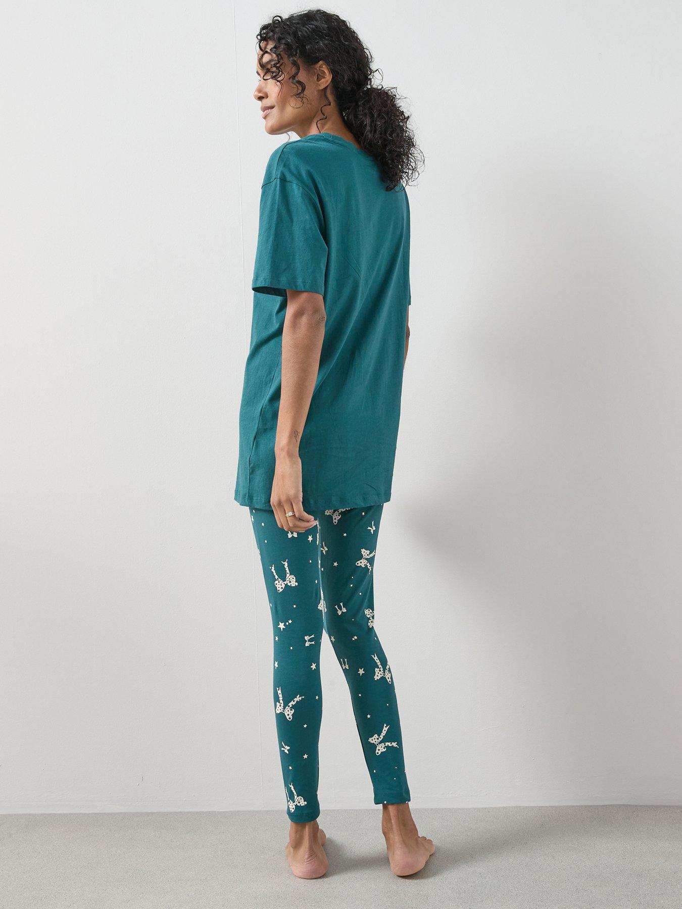 the-very-collection-longline-tshirt-ribbon-print-legging-pj-set-greenstillFront
