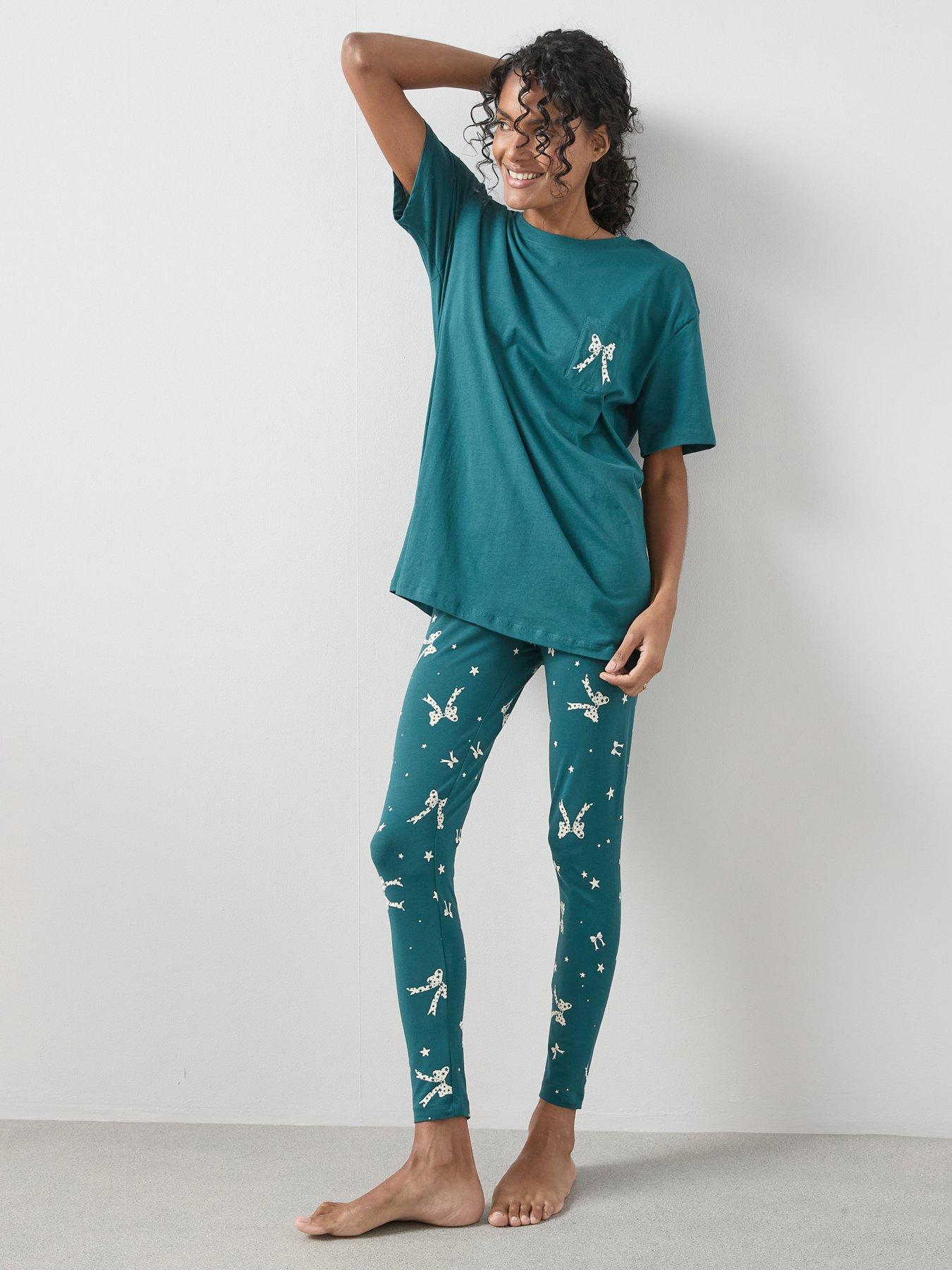 the-very-collection-longline-tshirt-ribbon-print-legging-pj-set-greenback