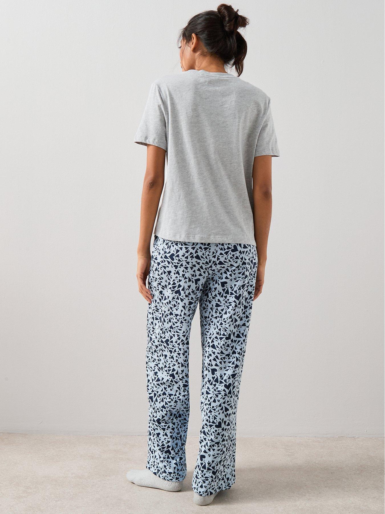 the-very-collection-short-sleeve-tshirt-and-heart-print-aop-wide-leg-bottom-pyjama-set-greystillFront