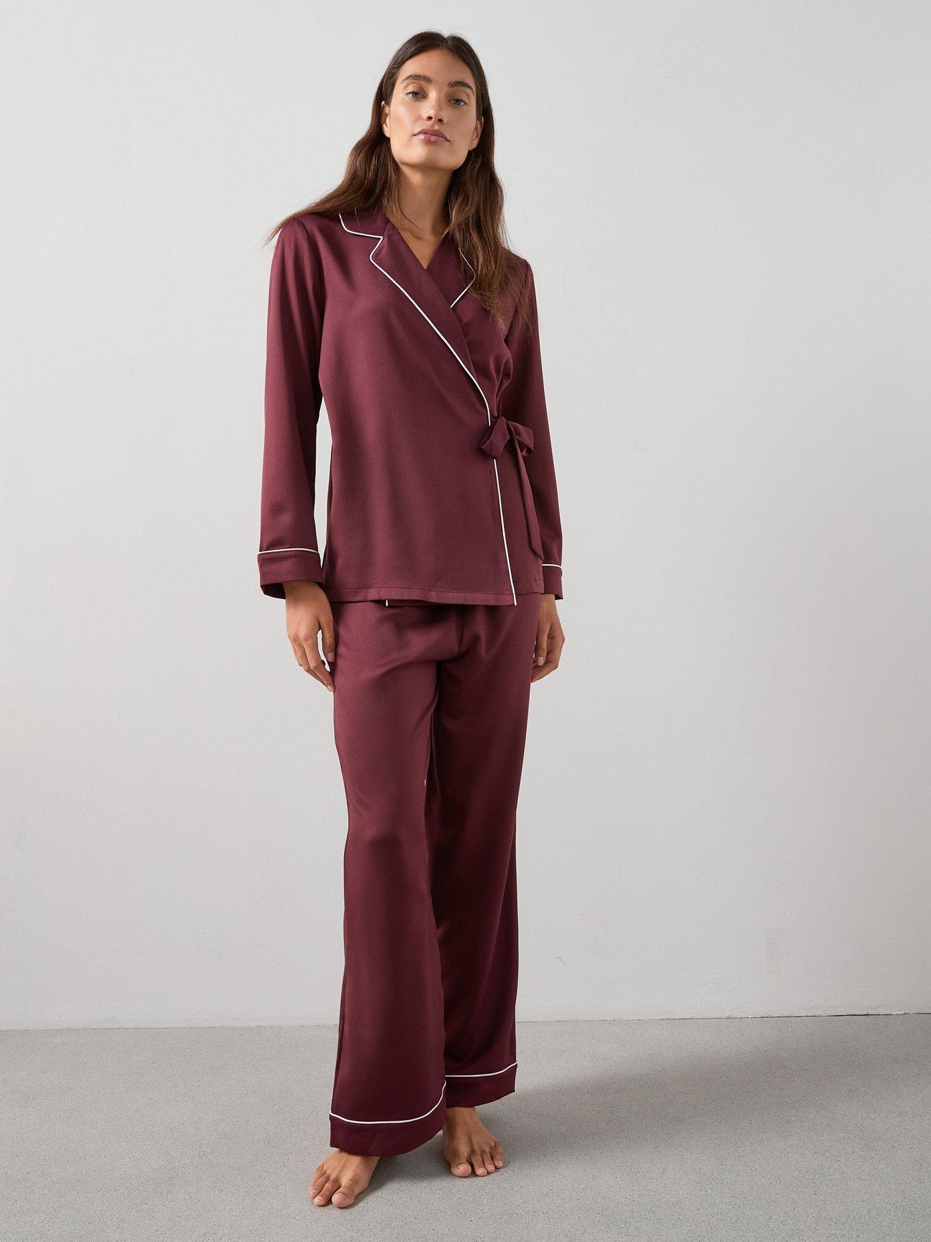 The Very Collection Satin Wrap Revere Pyjama Set - Dark Red