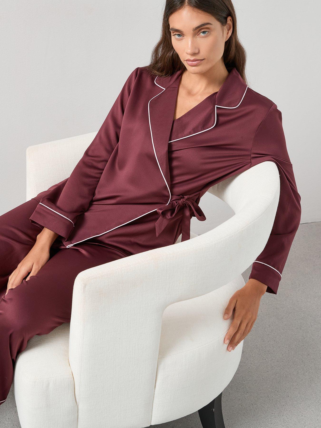 The Very Collection Satin Wrap Revere Pyjama Set - Dark Red | Very Ireland