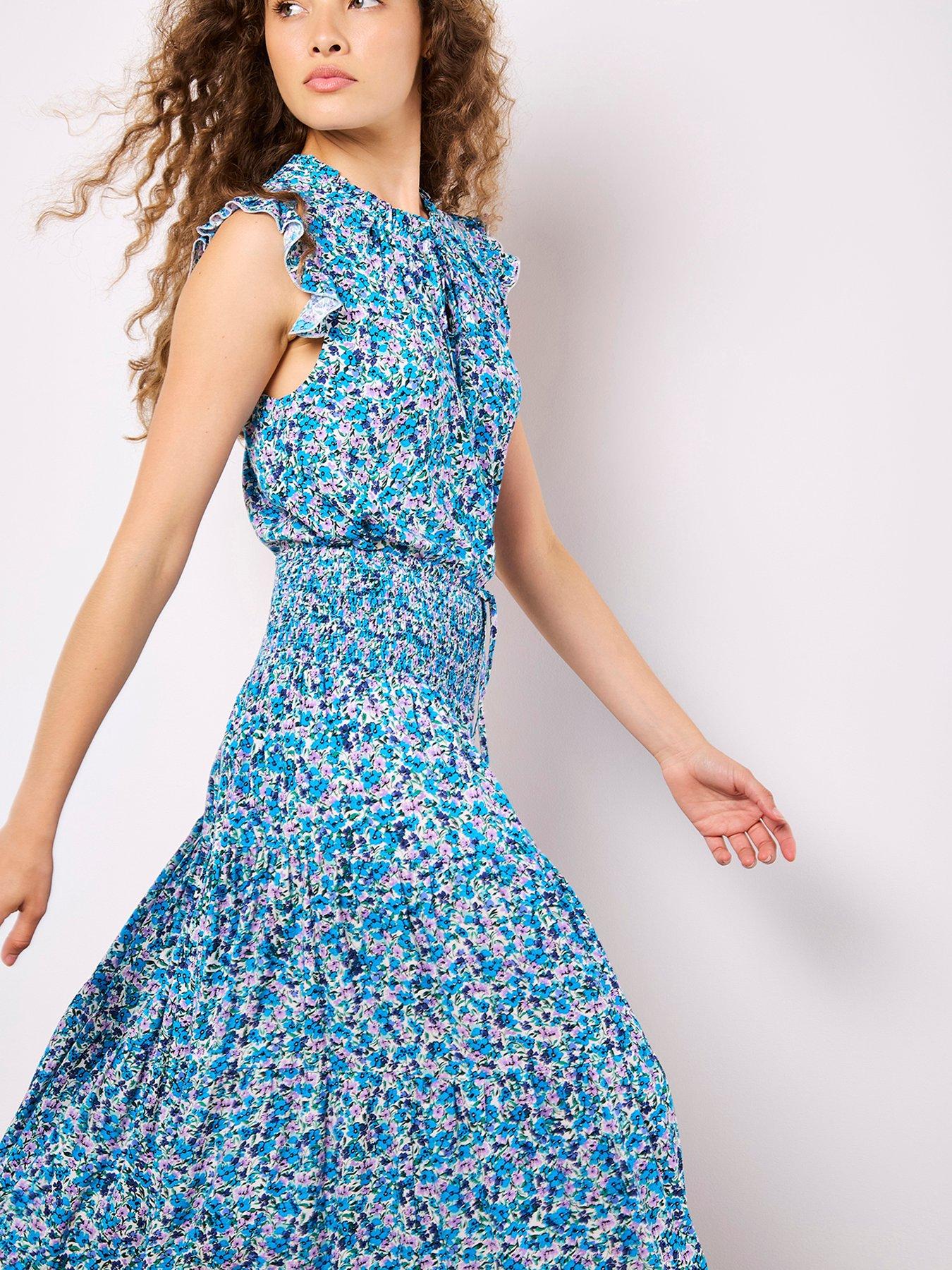 Image 1 of 5 of Apricot Ditsy Floral Tiered Maxi Skirt - Cream