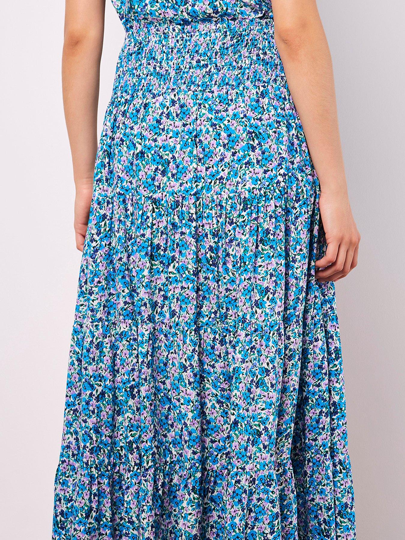 Image 2 of 5 of Apricot Ditsy Floral Tiered Maxi Skirt - Cream