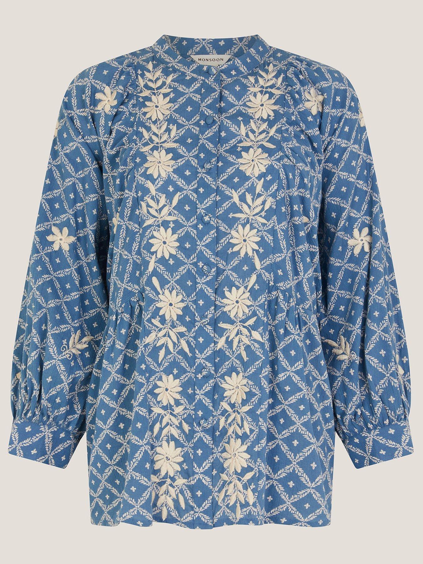 Image 3 of 5 of Monsoon Deniz Embroidered Shirt - Blue