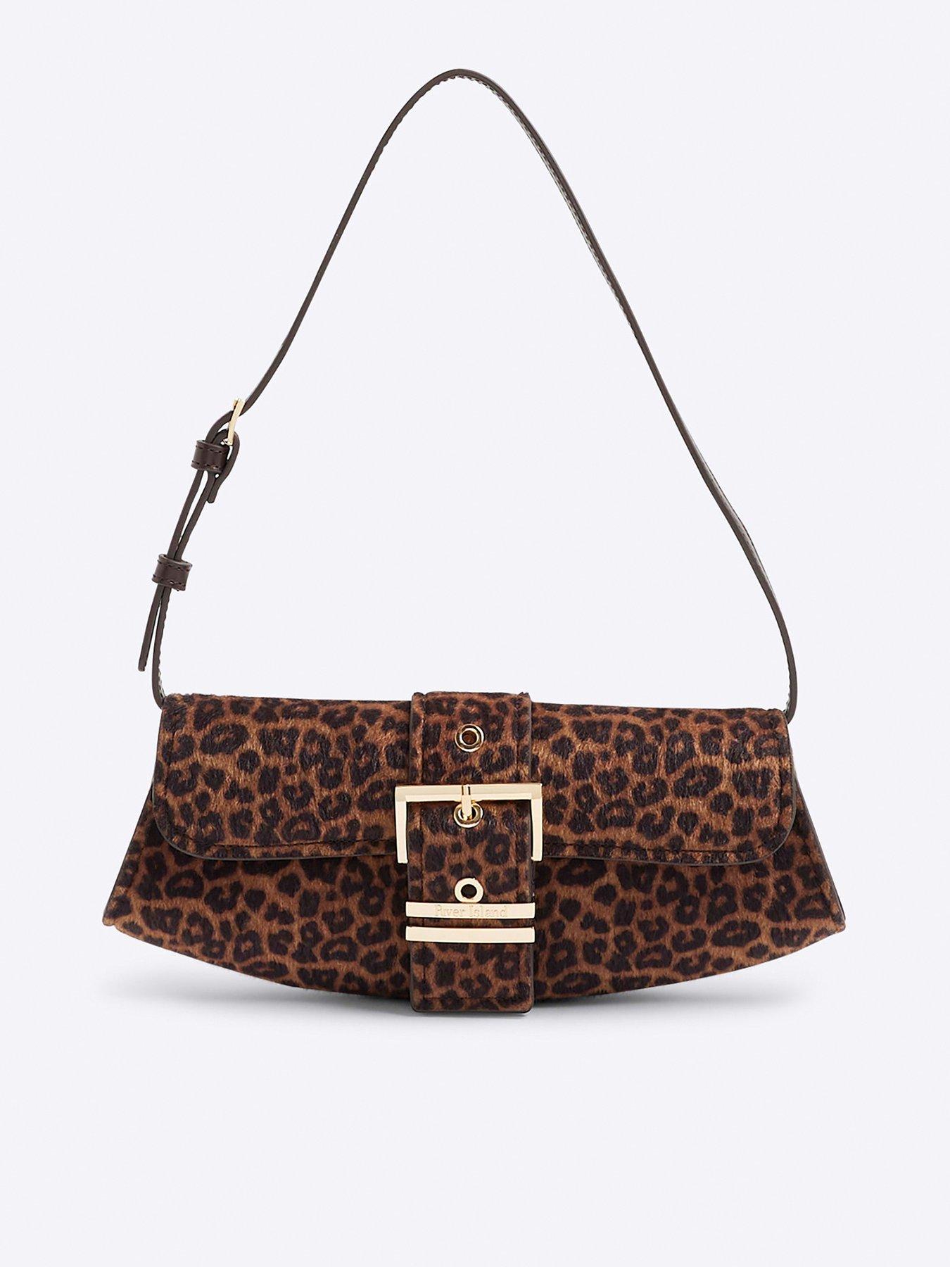 River Island Leopard Buckle Front Shoulder Bag - Brown
