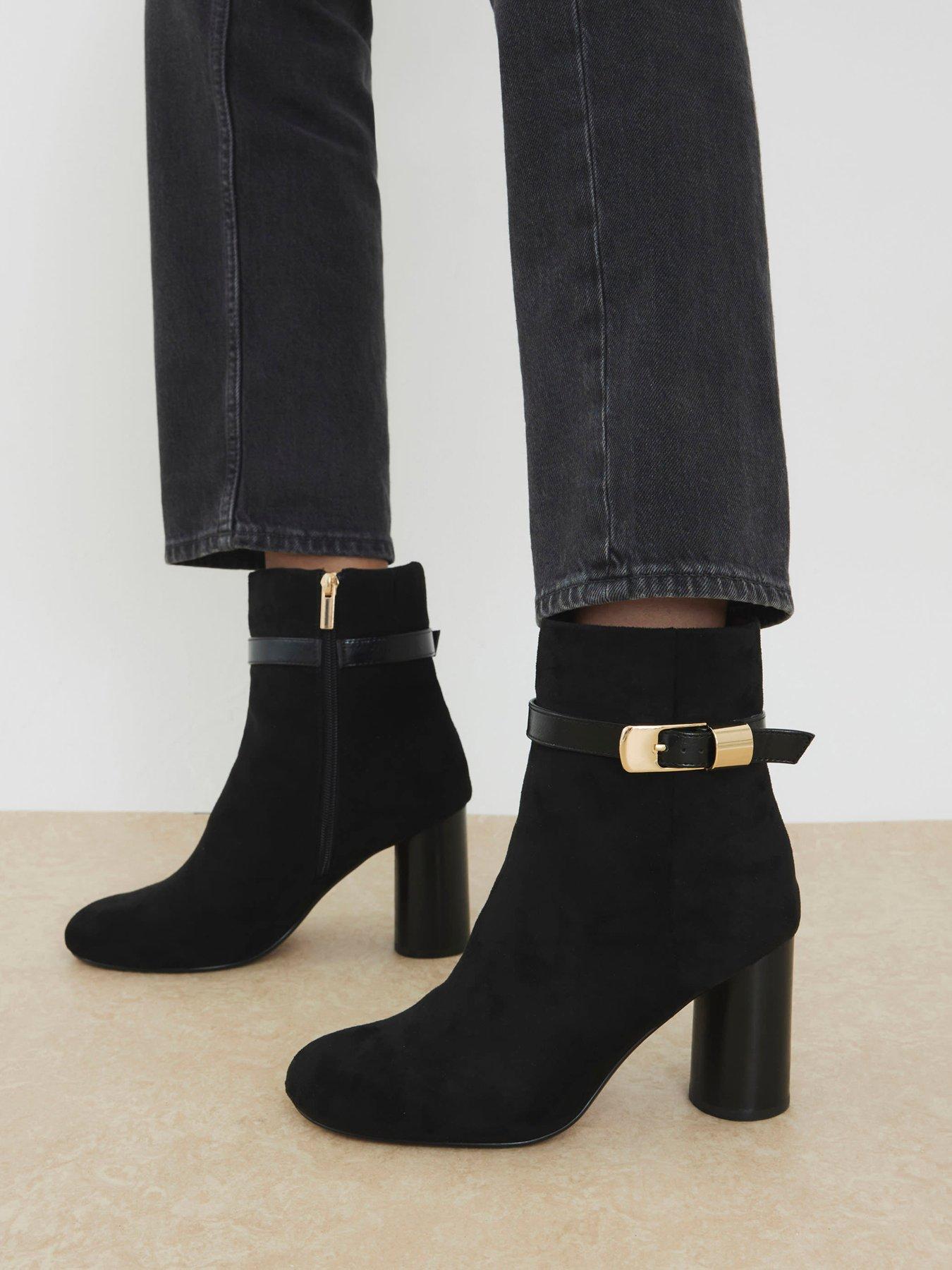 Image 1 of 6 of River Island Round Heeled Buckle Boot - Black